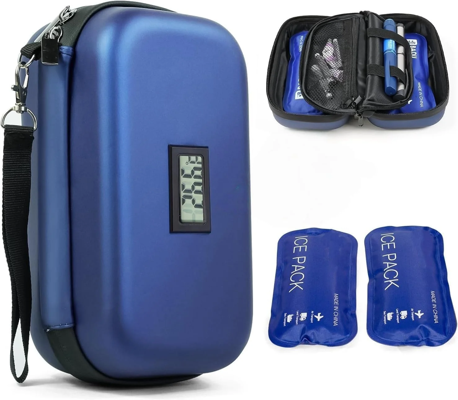 کیف خنک نگهدارنده دارو مسافرتی، مورد تایید TSA، با دماسنج، مناسب برای سفر افراد دیابتی، به همراه 2 بسته یخ قابل استفاده مجدد برای استفاده روزانه و سفر