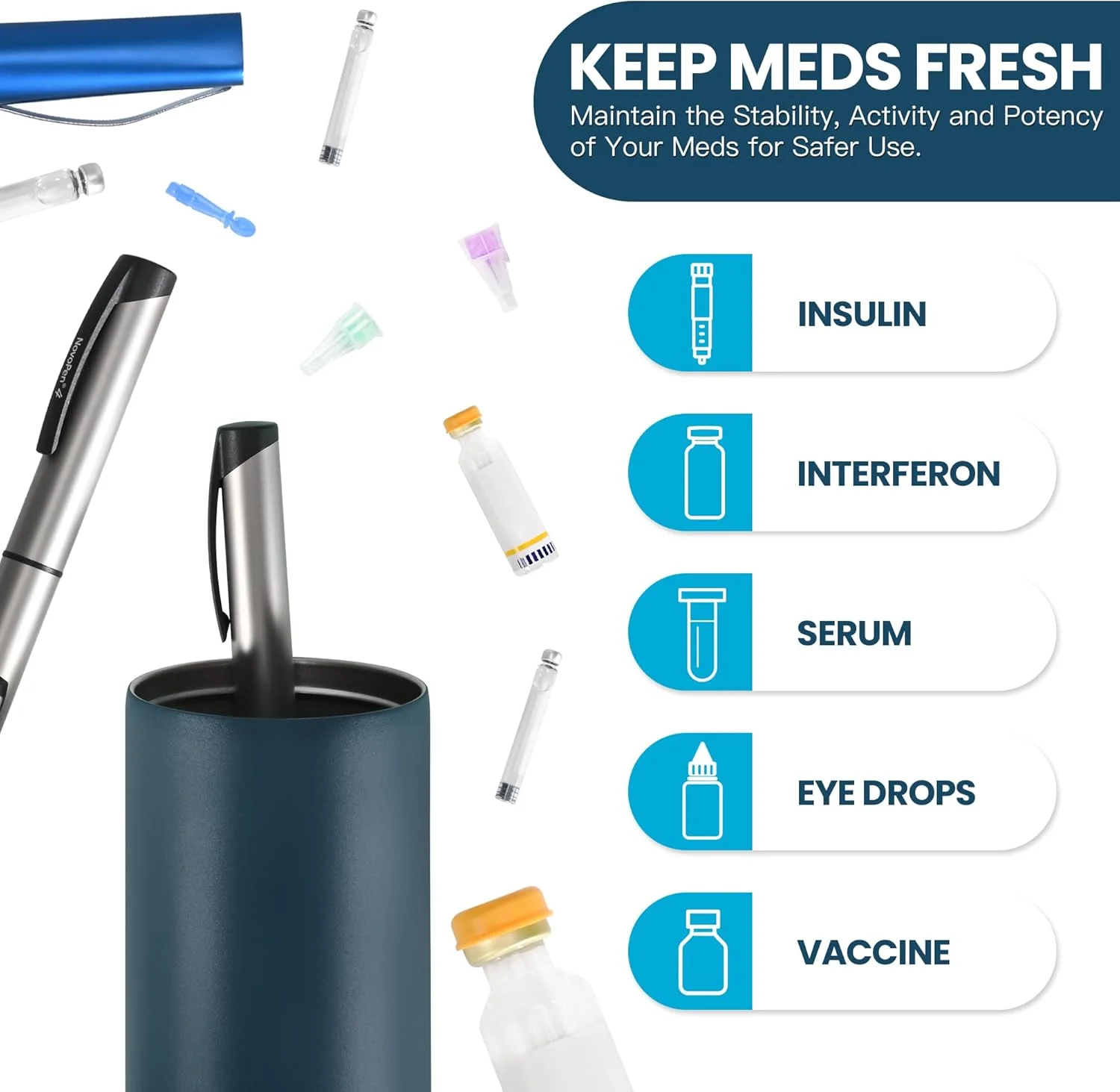 کیف خنک نگهدارنده دارو مسافرتی، 60 ساعت، مناسب برای 3-6 قلم دارو، کیف خنک کننده دارو با بسته های یخ، سازمان دهنده دارو برای حمل لوازم دیابتی (مشکی)