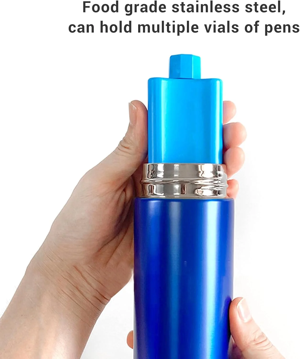 کیف خنک نگهدارنده قلم انسولین مسافرتی با بسته یخ ژله‌ای و کیف بنددار ضد یخ (آبی) مناسب برای 3 تا 7 قلم