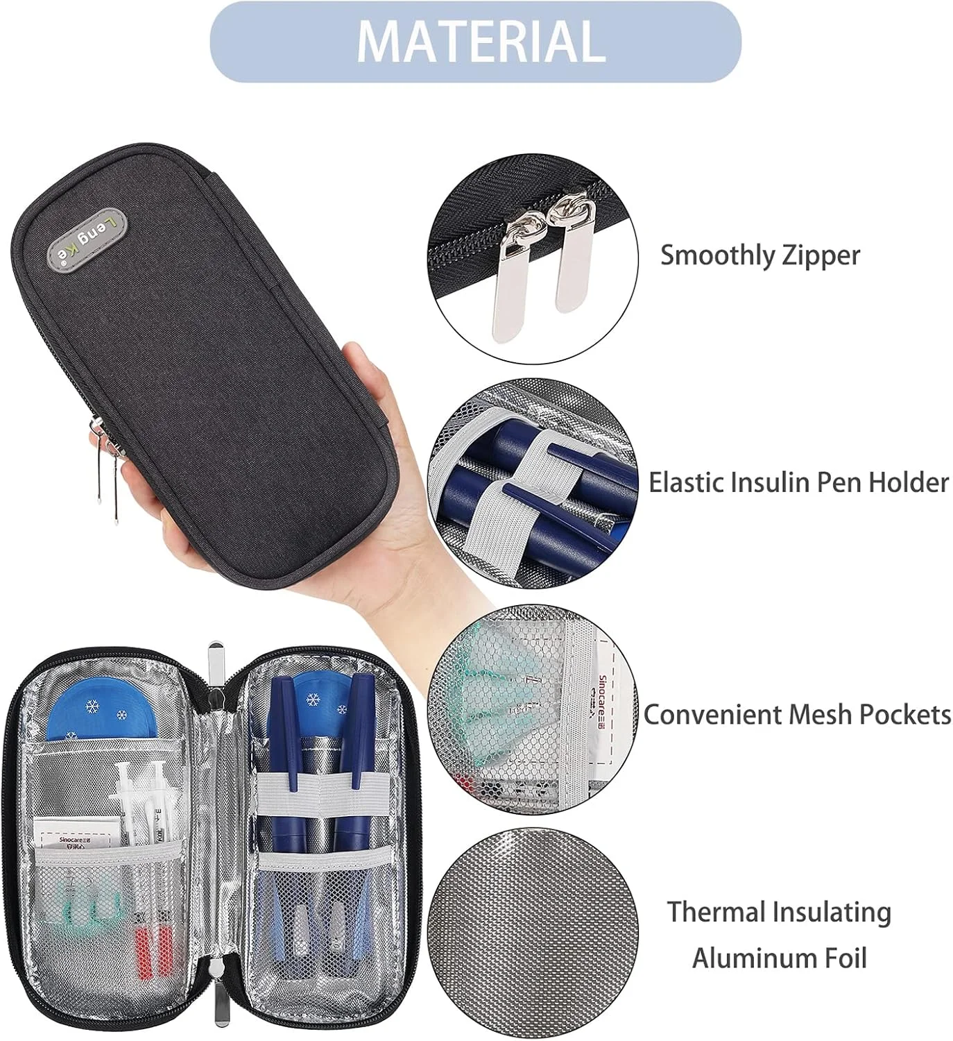 کیف خنک نگهدارنده انسولین BOMKEE برای مسافرت، کیف حمل قلم انسولین قابل حمل، سازمان دهنده کیف خنک کننده برای لوازم دیابتی با 2 بسته یخ