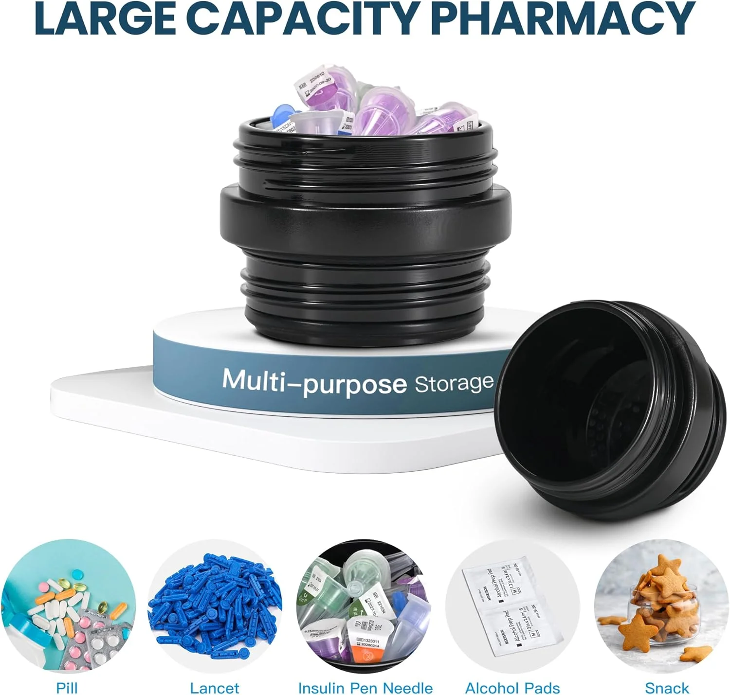 کیف خنک نگهدارنده دارو مسافرتی، 60 ساعت، مناسب برای 3-6 قلم دارو، کیف خنک کننده دارو با بسته های یخ، سازمان دهنده دارو برای حمل لوازم دیابتی (مشکی)