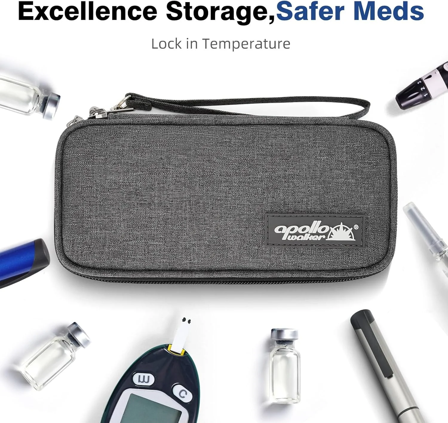 کیف خنک نگهدارنده انسولین Apollo Walker با 2 بسته یخ و آستر عایق (خاکستری)