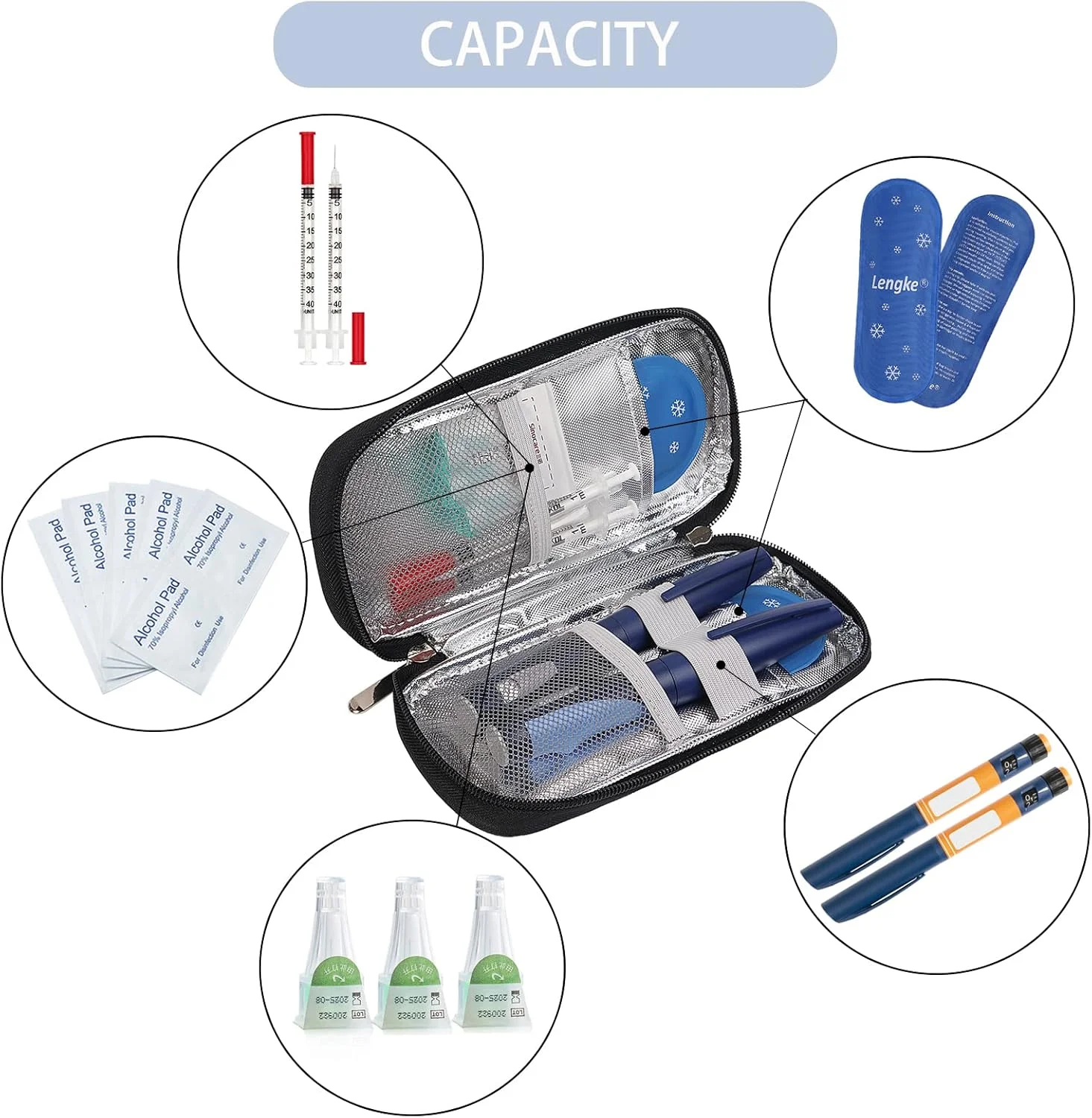 کیف خنک نگهدارنده انسولین BOMKEE برای مسافرت، کیف حمل قلم انسولین قابل حمل، سازمان دهنده کیف خنک کننده برای لوازم دیابتی با 2 بسته یخ