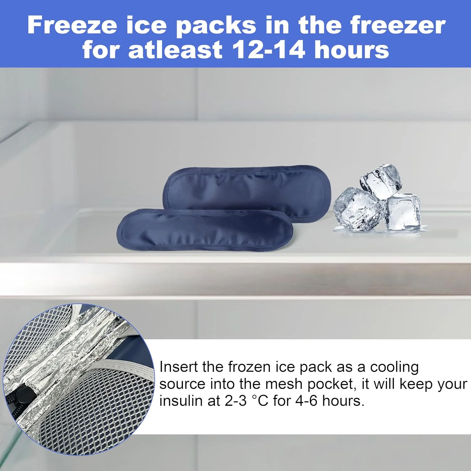 کیف خنک نگهدارنده قلم انسولین BLK8IGHT به همراه 2 بسته یخ قابل استفاده مجدد مورد تایید TSA، کیف عایق دارویی دیابتی برای قلم های انسولین و سایر لوازم دیابتی - مشکی