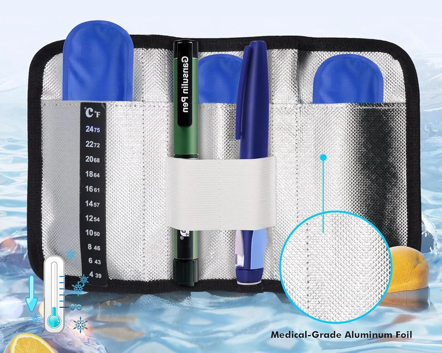 کیف خنک نگهدارنده قلم انسولین CareVego، جعبه سخت EVA با 3 بسته یخ خنک کننده (مشکی)