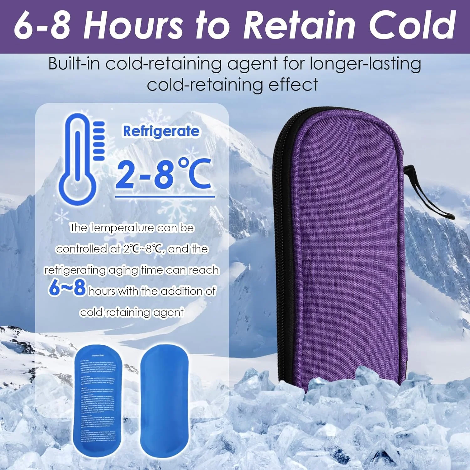 کیف خنک نگهدارنده انسولین دیابتی با 2 جیب، جعبه خنک کننده دارو، مناسب سفر برای قلم های انسولین و سرنگ انسولین، بنفش ساده کیف خنک نگهدارنده انسولین دیابتی با 2 جیب، جعبه خنک کننده دارو، مناسب سفر برای قلم های انسولین و سرنگ انسولین، بنفش ساده