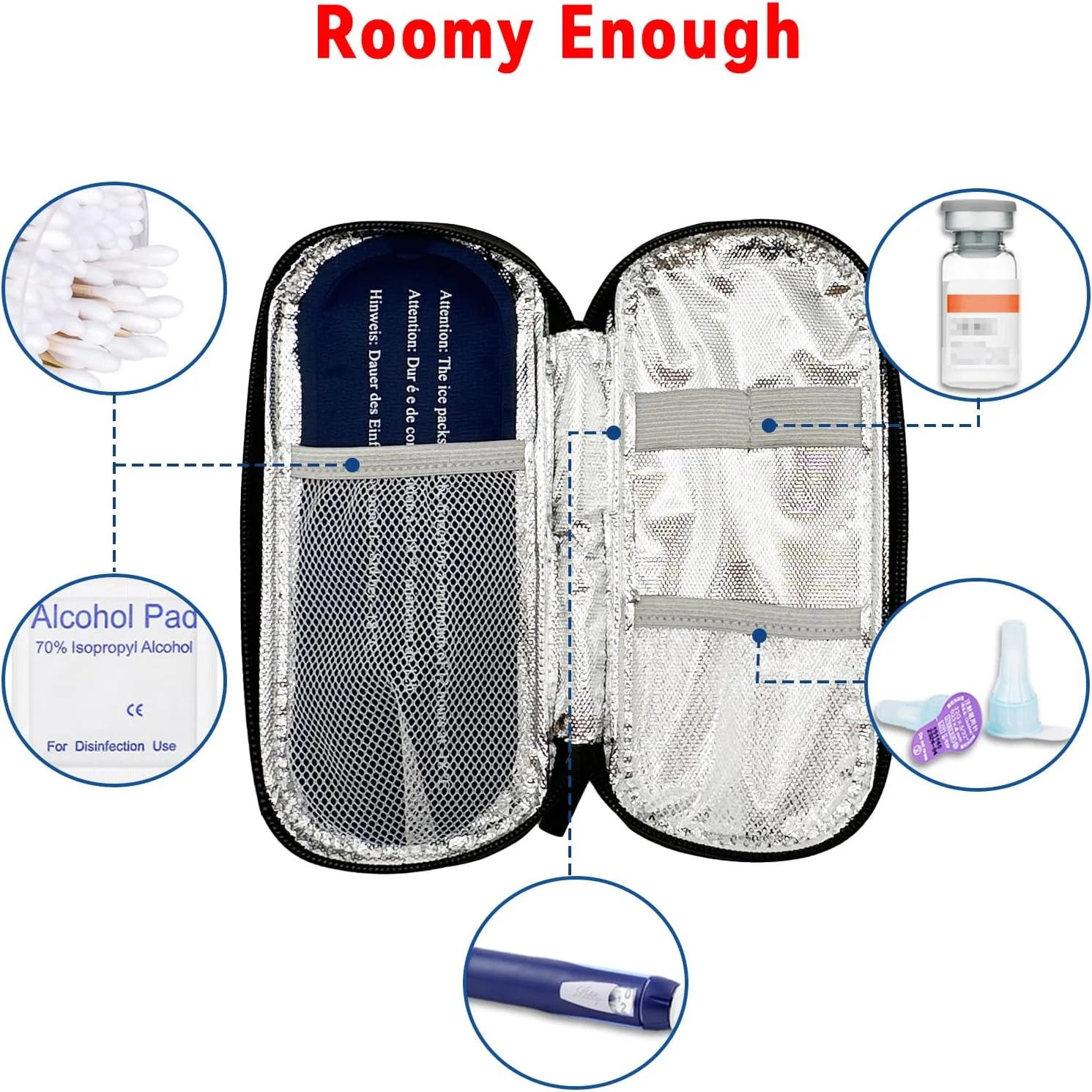 کیف خنک نگهدارنده قلم انسولین با 2 کیسه یخ، کیف حمل عایق دار داروهای دیابتی برای قلم انسولین و سایر لوازم دیابتی، کوچک و جمع و جور برای زندگی روزمره و سفر