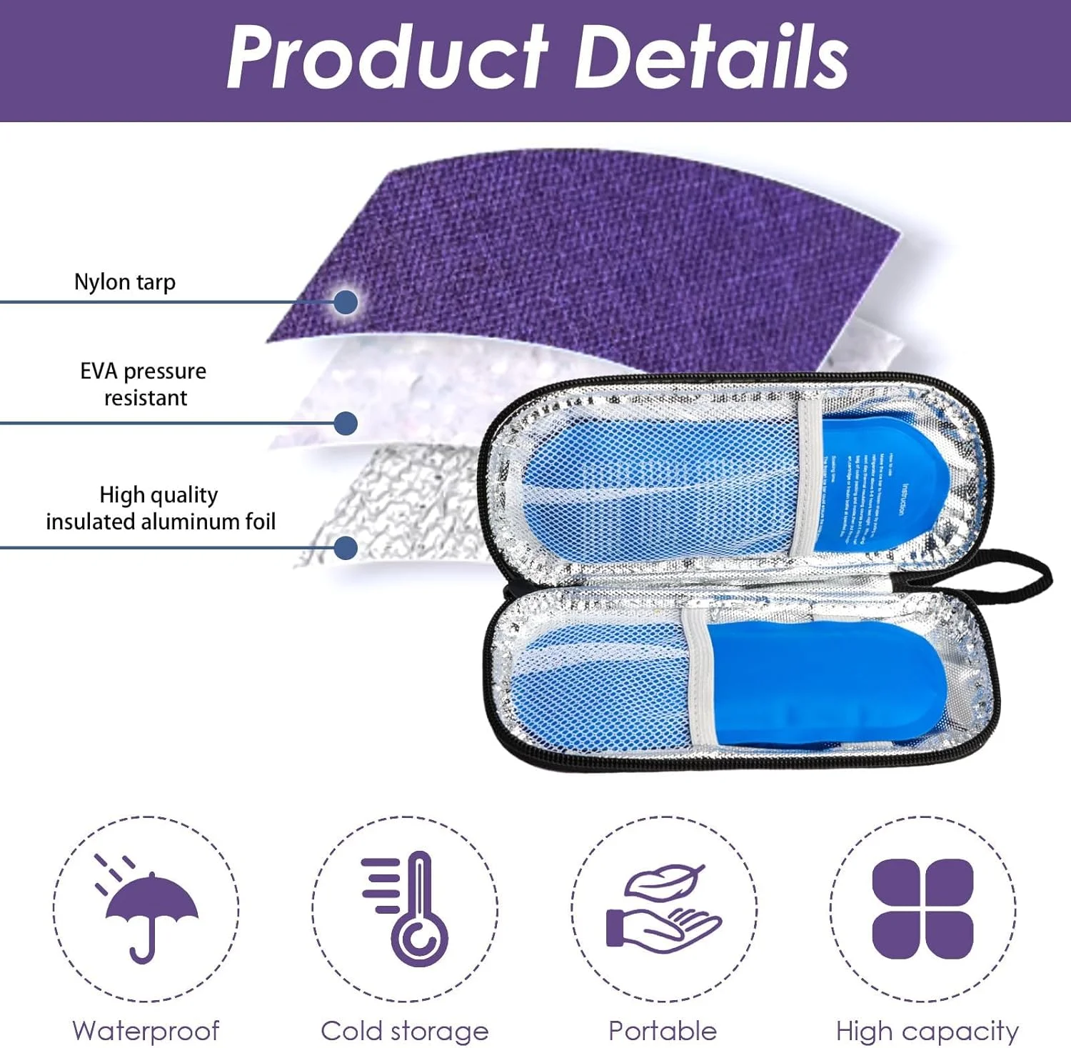 کیف خنک نگهدارنده انسولین دیابتی با 2 جیب، جعبه خنک کننده دارو، مناسب سفر برای قلم های انسولین و سرنگ انسولین، بنفش ساده کیف خنک نگهدارنده انسولین دیابتی با 2 جیب، جعبه خنک کننده دارو، مناسب سفر برای قلم های انسولین و سرنگ انسولین، بنفش ساده