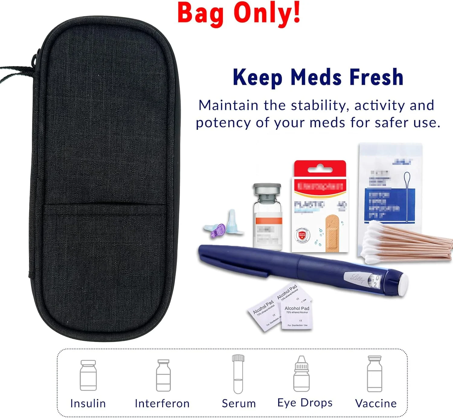 کیف خنک نگهدارنده قلم انسولین با 2 کیسه یخ، کیف حمل عایق دار داروهای دیابتی برای قلم انسولین و سایر لوازم دیابتی، کوچک و جمع و جور برای زندگی روزمره و سفر