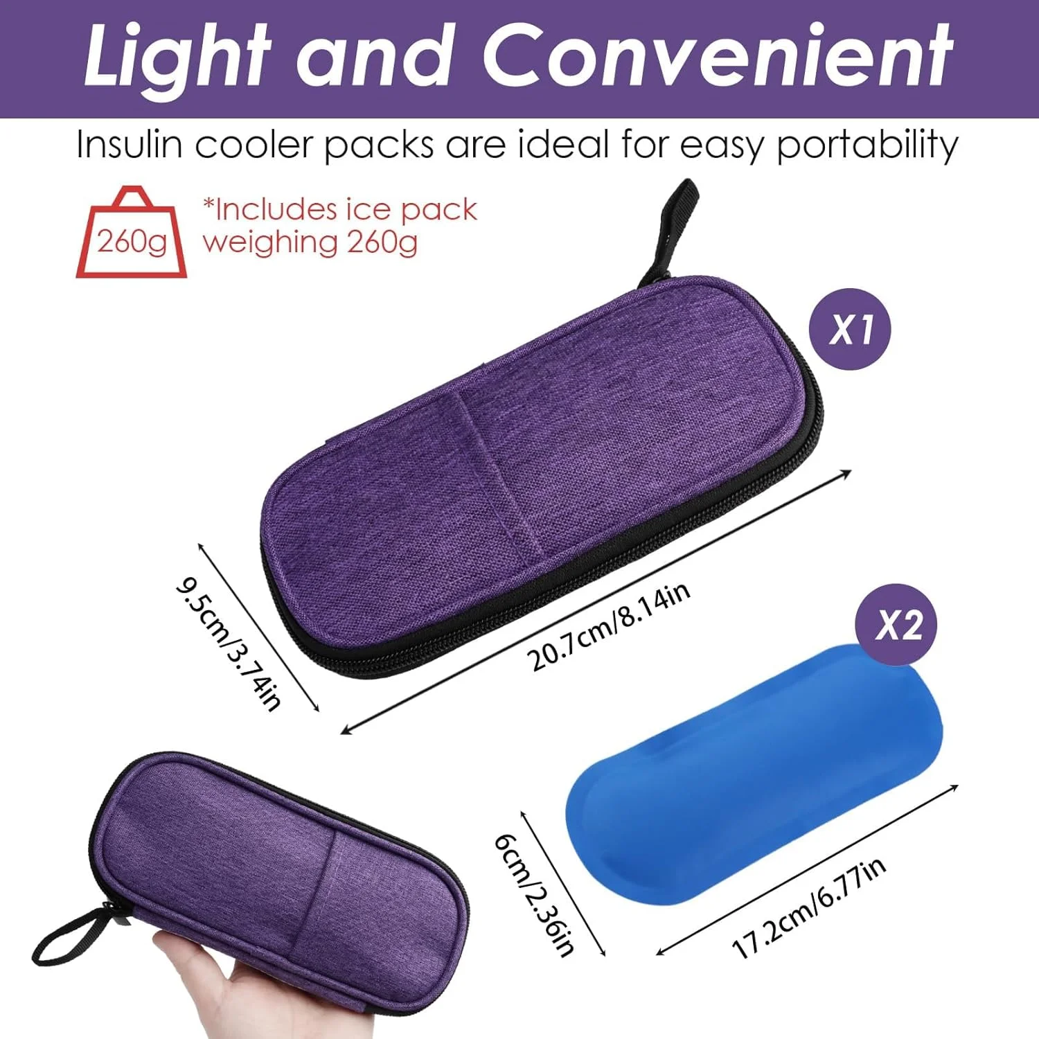کیف خنک نگهدارنده انسولین دیابتی با 2 جیب، جعبه خنک کننده دارو، مناسب برای سفر، برای قلم های انسولین و سرنگ انسولین، بنفش ساده کیف خنک نگهدارنده انسولین دیابتی با 2 جیب، جعبه خنک کننده دارو، مناسب برای سفر، برای قلم های انسولین و سرنگ انسولین، بنفش ساده