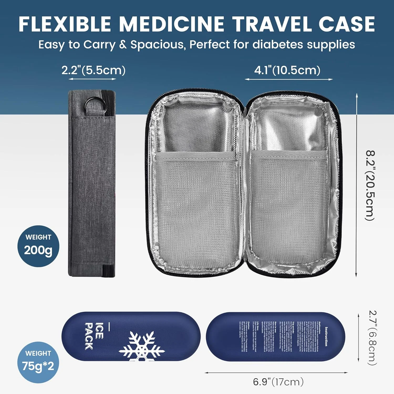 کیف خنک نگهدارنده قلم انسولین قابل حمل DISONCARE با هشدار پزشکی، کیف مسافرتی عایق دار دارو برای سوزن های اپی پن دیابتی با 2 بسته یخ قابل استفاده مجدد، تایید شده توسط TSA (خاکستری بزرگ) کیف خنک نگهدارنده قلم انسولین قابل حمل DISONCARE با هشدار پزشکی، کیف مسافرتی عایق دار دارو برای سوزن های اپی پن دیابتی با 2 بسته یخ قابل استفاده مجدد، تایید شده توسط TSA (خاکستری بزرگ)