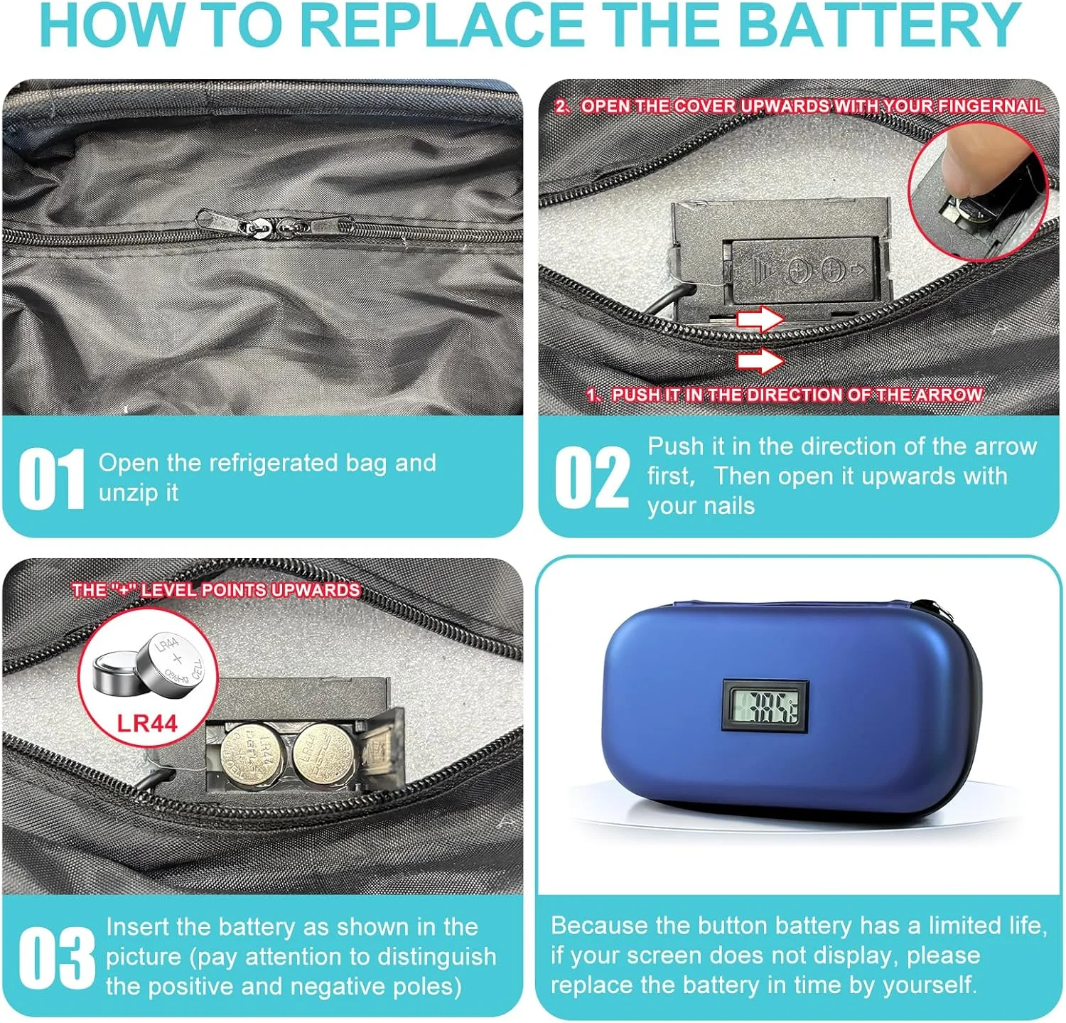 کیف خنک نگهدارنده دارو مسافرتی 24 ساعته، مناسب برای سفر، دارای دماسنج و نمایشگر دما، کیف سازمان دهنده داروی یخچال دار با 2 بسته یخ