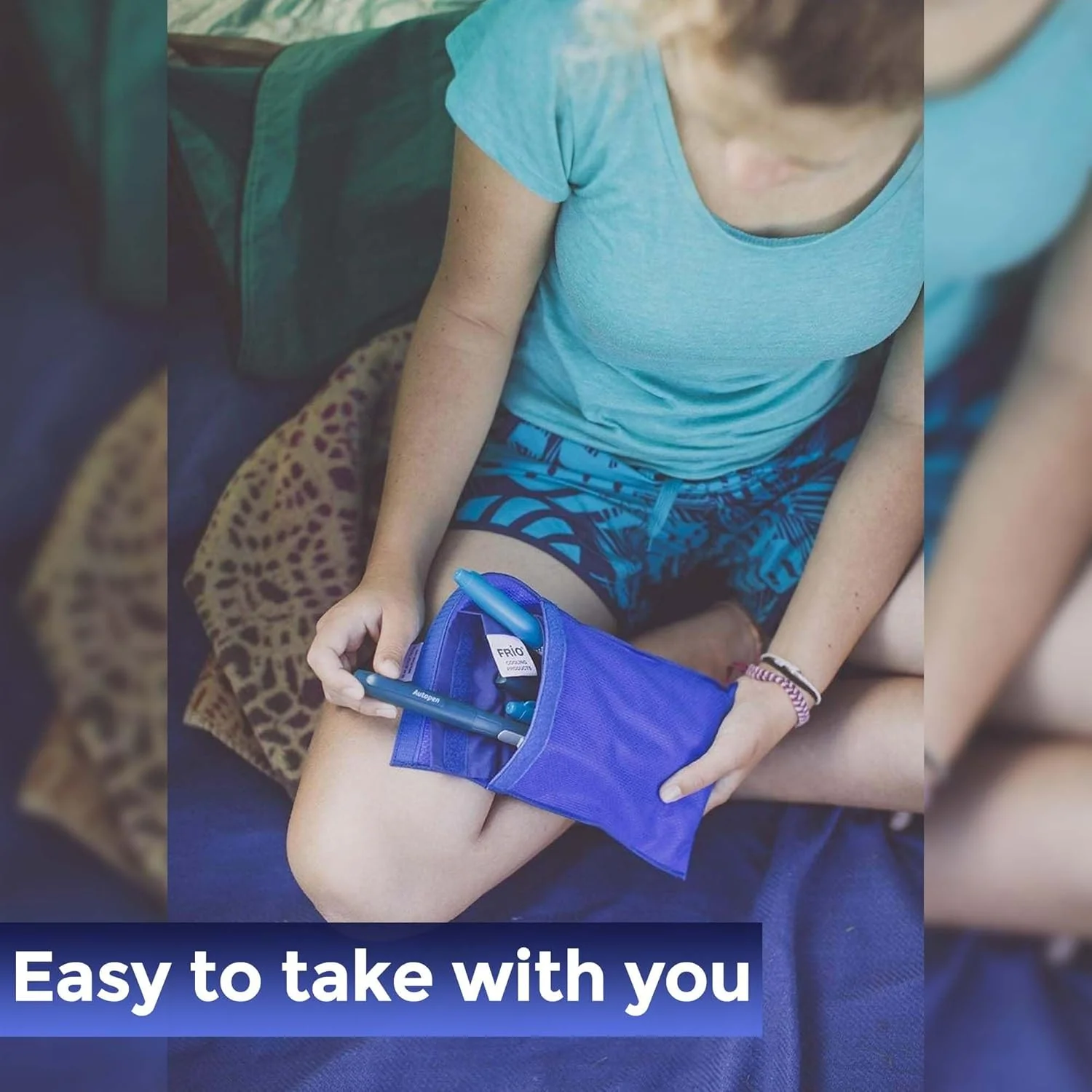 کیف خنک کننده انسولین FRIO، خنک کننده تبخیری دارو با قابلیت استفاده مجدد - کیف پول بزرگ، آبی