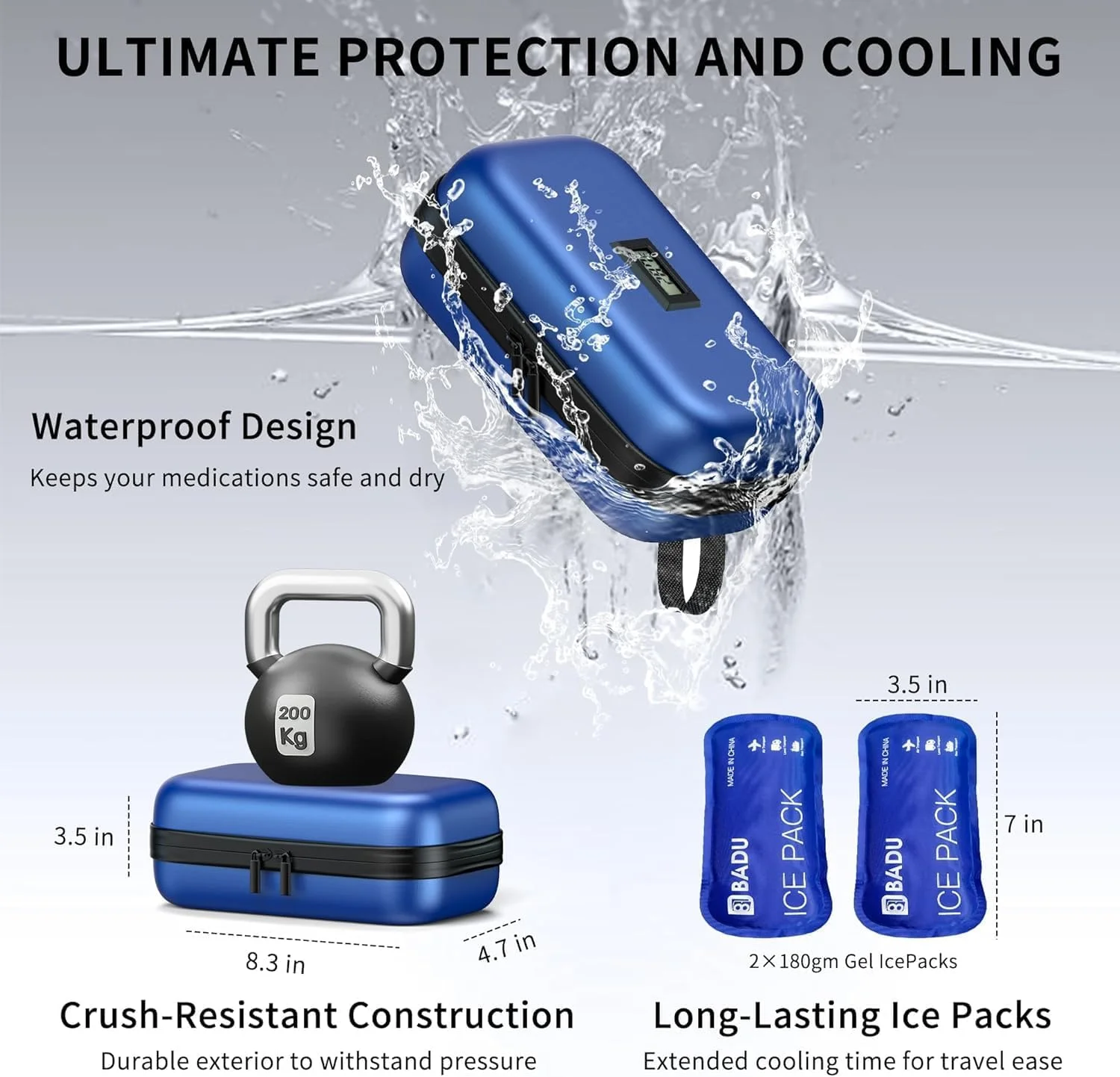 کیف خنک نگهدارنده انسولین مسافرتی با نمایشگر دما – سازمان دهنده قابل حمل داروی دیابت به همراه 2 بسته یخ قابل استفاده مجدد کیف خنک نگهدارنده انسولین مسافرتی با نمایشگر دما – سازمان دهنده قابل حمل داروی دیابت به همراه 2 بسته یخ قابل استفاده مجدد