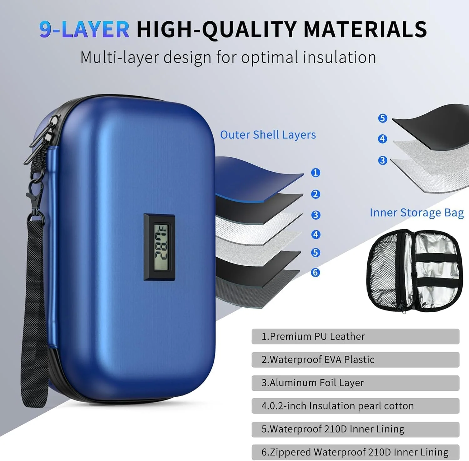 کیف خنک نگهدارنده انسولین مسافرتی با نمایشگر دما – سازمان دهنده قابل حمل داروی دیابت به همراه 2 بسته یخ قابل استفاده مجدد کیف خنک نگهدارنده انسولین مسافرتی با نمایشگر دما – سازمان دهنده قابل حمل داروی دیابت به همراه 2 بسته یخ قابل استفاده مجدد