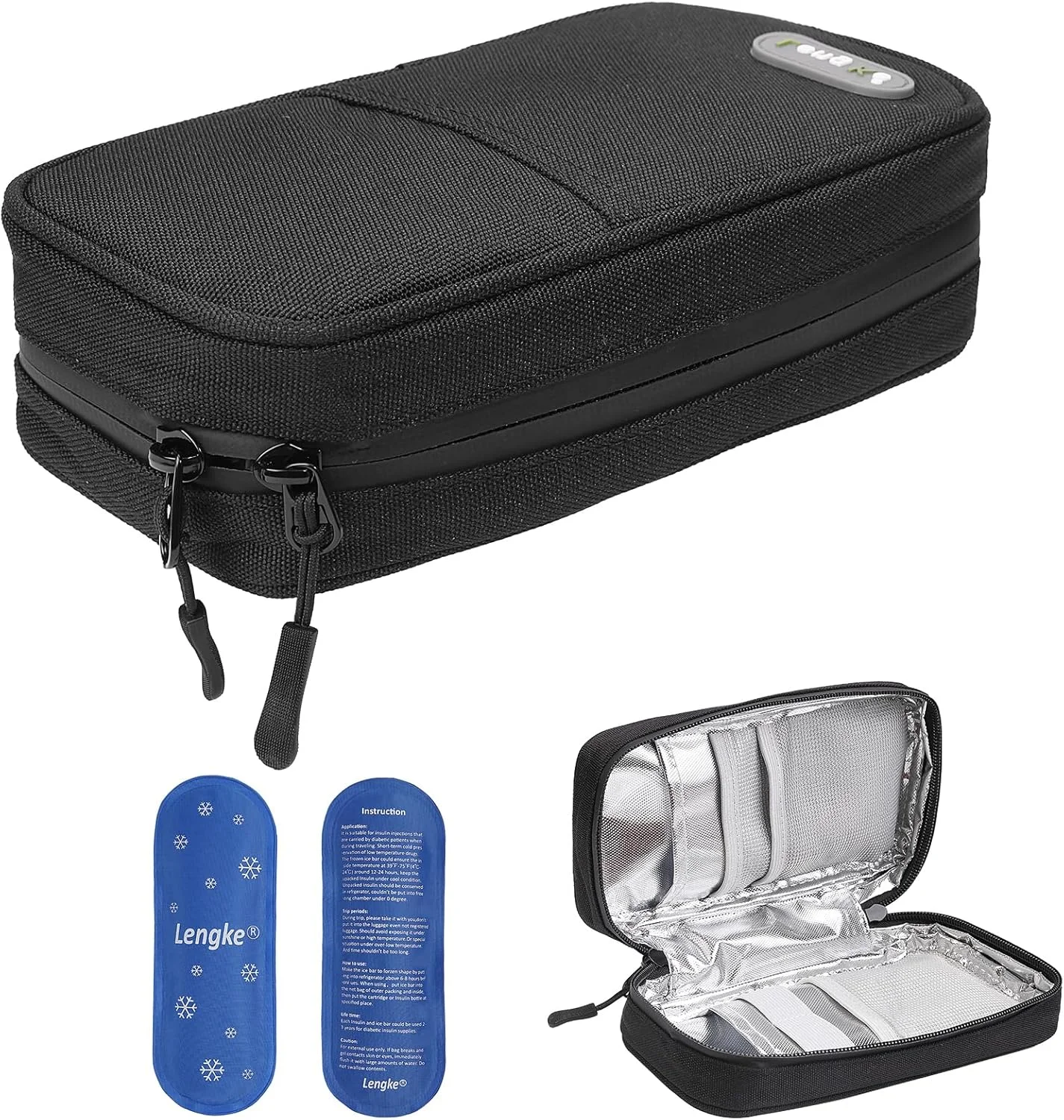 کیف خنک نگهدارنده انسولین ضد آب JAKAGO، کیف قلم انسولین عایق سبک و بسیار قوی، کیف خنک کننده پزشکی برای قلم های انسولین و دارو با 2 بسته یخ بزرگ (مشکی) کیف خنک نگهدارنده انسولین ضد آب JAKAGO، کیف قلم انسولین عایق سبک و بسیار قوی، کیف خنک کننده پزشکی برای قلم های انسولین و دارو با 2 بسته یخ بزرگ (مشکی)