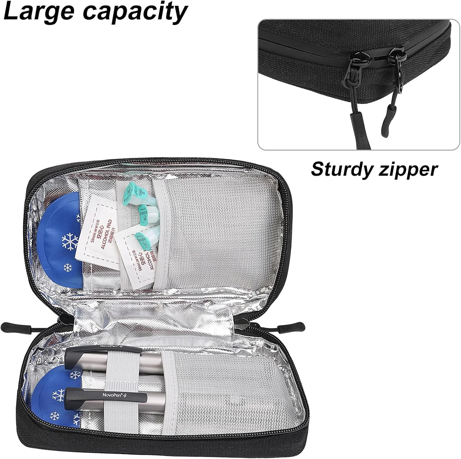 کیف خنک نگهدارنده انسولین ضد آب JAKAGO، کیف قلم انسولین عایق سبک و بسیار قوی، کیف خنک کننده پزشکی برای قلم های انسولین و دارو با 2 بسته یخ بزرگ (مشکی) کیف خنک نگهدارنده انسولین ضد آب JAKAGO، کیف قلم انسولین عایق سبک و بسیار قوی، کیف خنک کننده پزشکی برای قلم های انسولین و دارو با 2 بسته یخ بزرگ (مشکی)