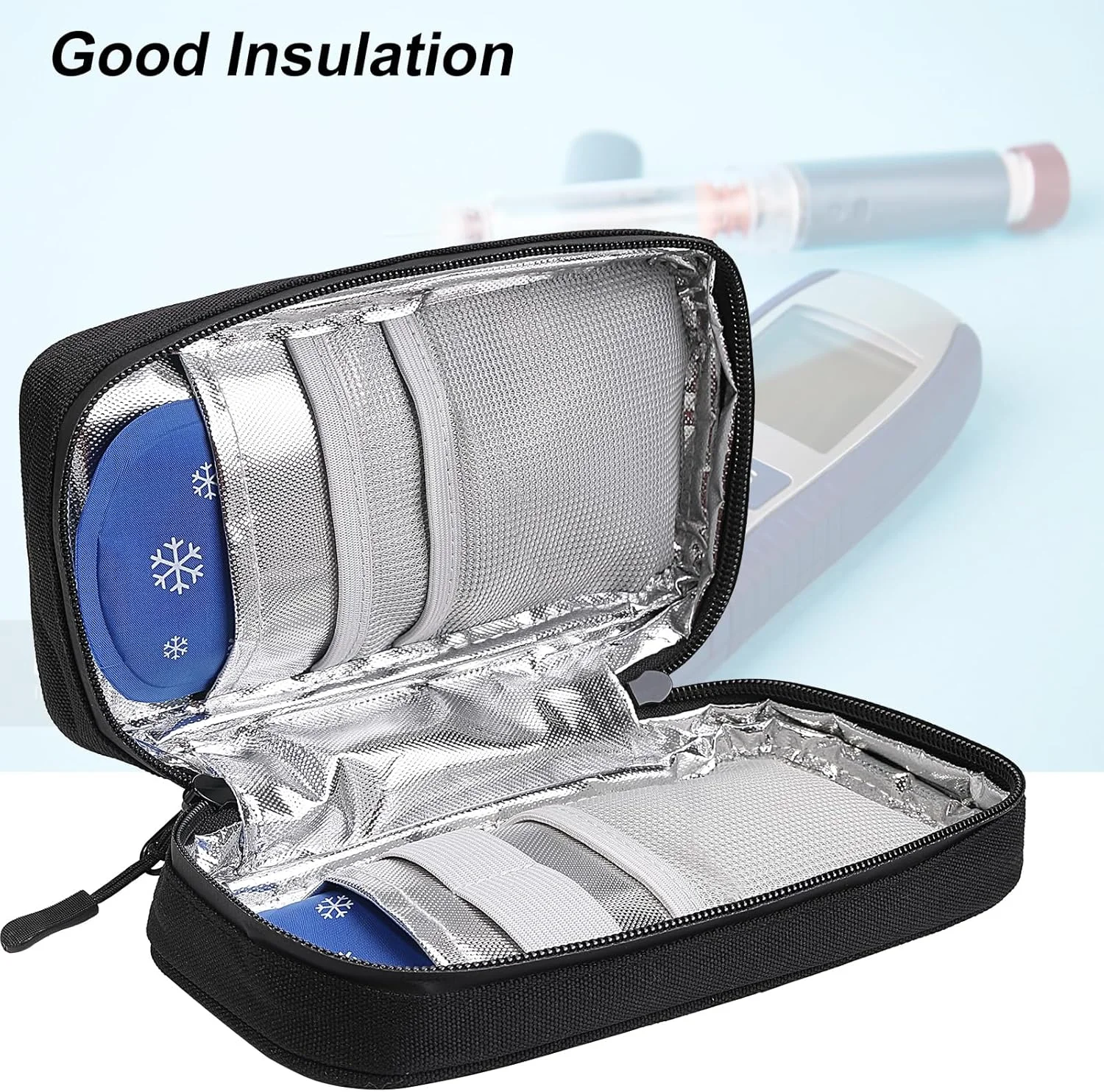 کیف خنک نگهدارنده انسولین ضد آب JAKAGO، کیف قلم انسولین عایق سبک و بسیار قوی، کیف خنک کننده پزشکی برای قلم های انسولین و دارو با 2 بسته یخ بزرگ (مشکی) کیف خنک نگهدارنده انسولین ضد آب JAKAGO، کیف قلم انسولین عایق سبک و بسیار قوی، کیف خنک کننده پزشکی برای قلم های انسولین و دارو با 2 بسته یخ بزرگ (مشکی)