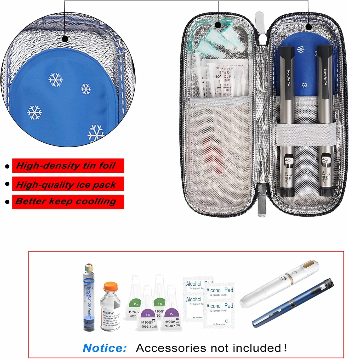 کیف خنک نگهدارنده انسولین مسافرتی فشرده JAKAGO EVA، سبک و بادوام، بستههای کوچک مسافرتی دیابتی برای قلمهای انسولین و سوزنها با 2 بسته یخ (آبی) کیف خنک نگهدارنده انسولین مسافرتی فشرده JAKAGO EVA، سبک و بادوام، بستههای کوچک مسافرتی دیابتی برای قلمهای انسولین و سوزنها با 2 بسته یخ (آبی)