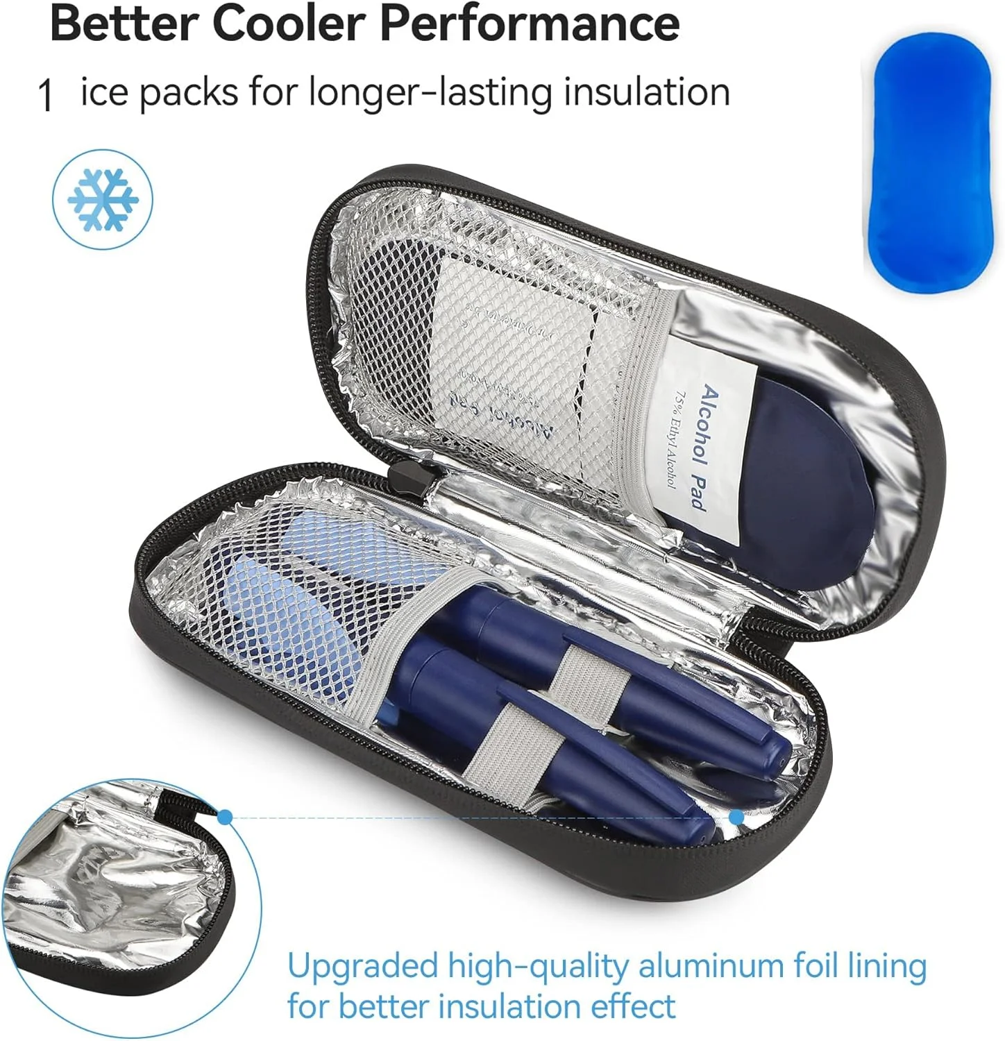 کیف خنک نگهدارنده انسولین KOWVOWZ، سازمان دهنده خنک کننده عایق دارویی قابل حمل دیابتی، کیف خنک کننده انسولین با 1 بسته یخ قابل استفاده مجدد برای زندگی روزمره و سفر