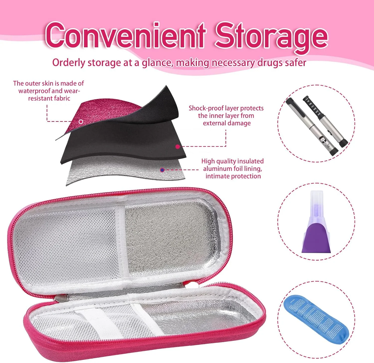 کیف خنک نگهدارنده انسولین، کیف خنک کننده دارویی با 2 بسته یخ، کیف کوچک قابل حمل برای لوازم دیابتی، صورتی، 20.5 x 8.7 x 4.6 سانتی متر، قابل حمل کیف خنک نگهدارنده انسولین، کیف خنک کننده دارویی با 2 بسته یخ، کیف کوچک قابل حمل برای لوازم دیابتی، صورتی، 20.5 x 8.7 x 4.6 سانتی متر، قابل حمل