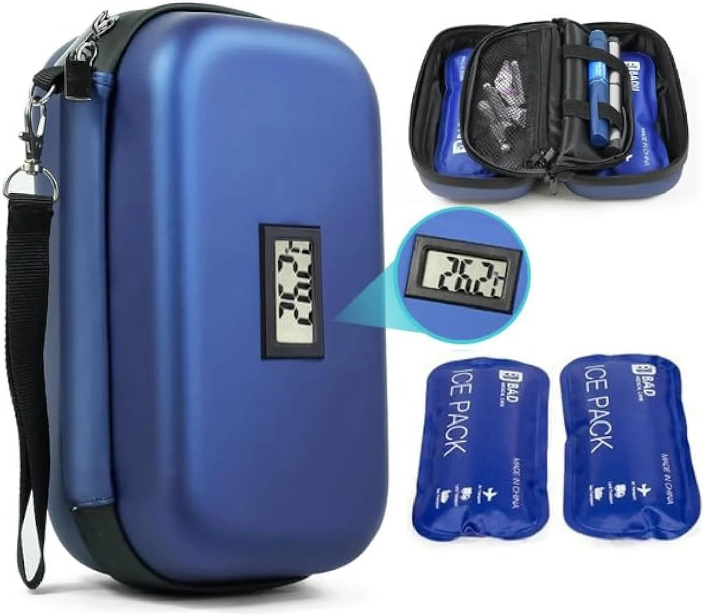 کیف خنک نگهدارنده انسولین 24 ساعته به همراه 2 کیسه یخ و نمایشگر دما، کیف خنک کننده مسافرتی عایق دار کیف خنک نگهدارنده انسولین 24 ساعته به همراه 2 کیسه یخ و نمایشگر دما، کیف خنک کننده مسافرتی عایق دار