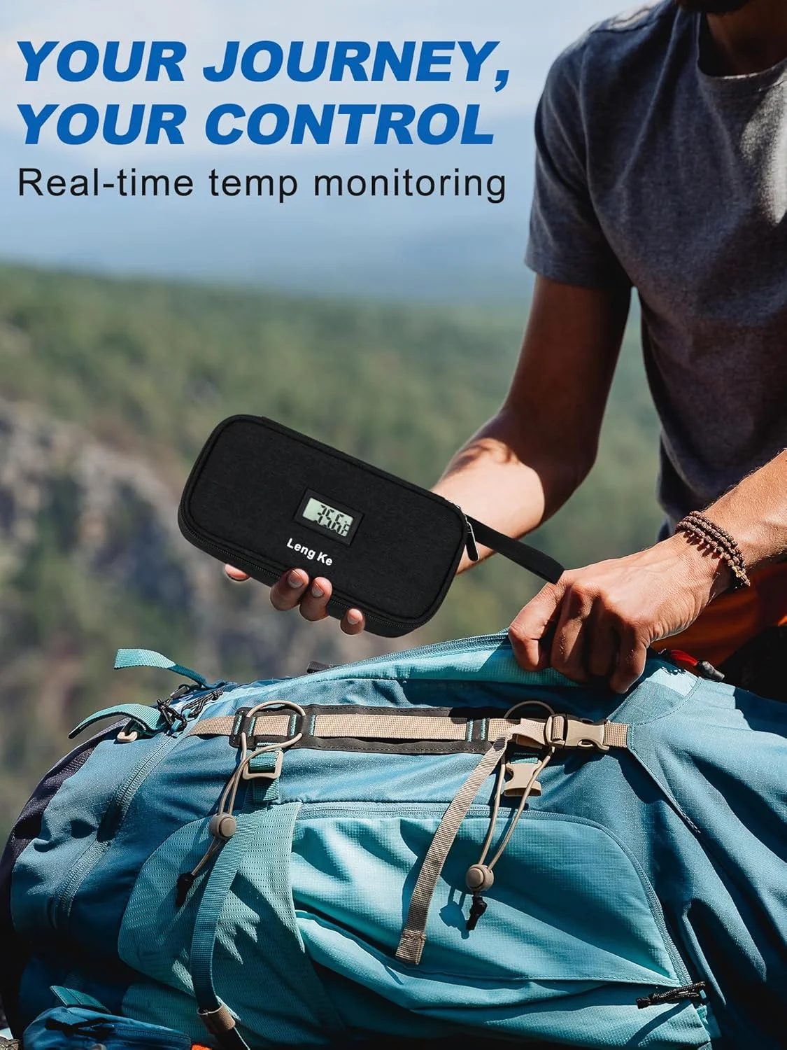 کیف خنک نگهدارنده انسولین LengKe، کیف مسافرتی دارو با قابلیت حمل در هواپیما و دارای آجر یخی محافظ، کیف خنک کننده داروی دیابتی با نمایشگر دما برای قلم و ویال (مشکی)