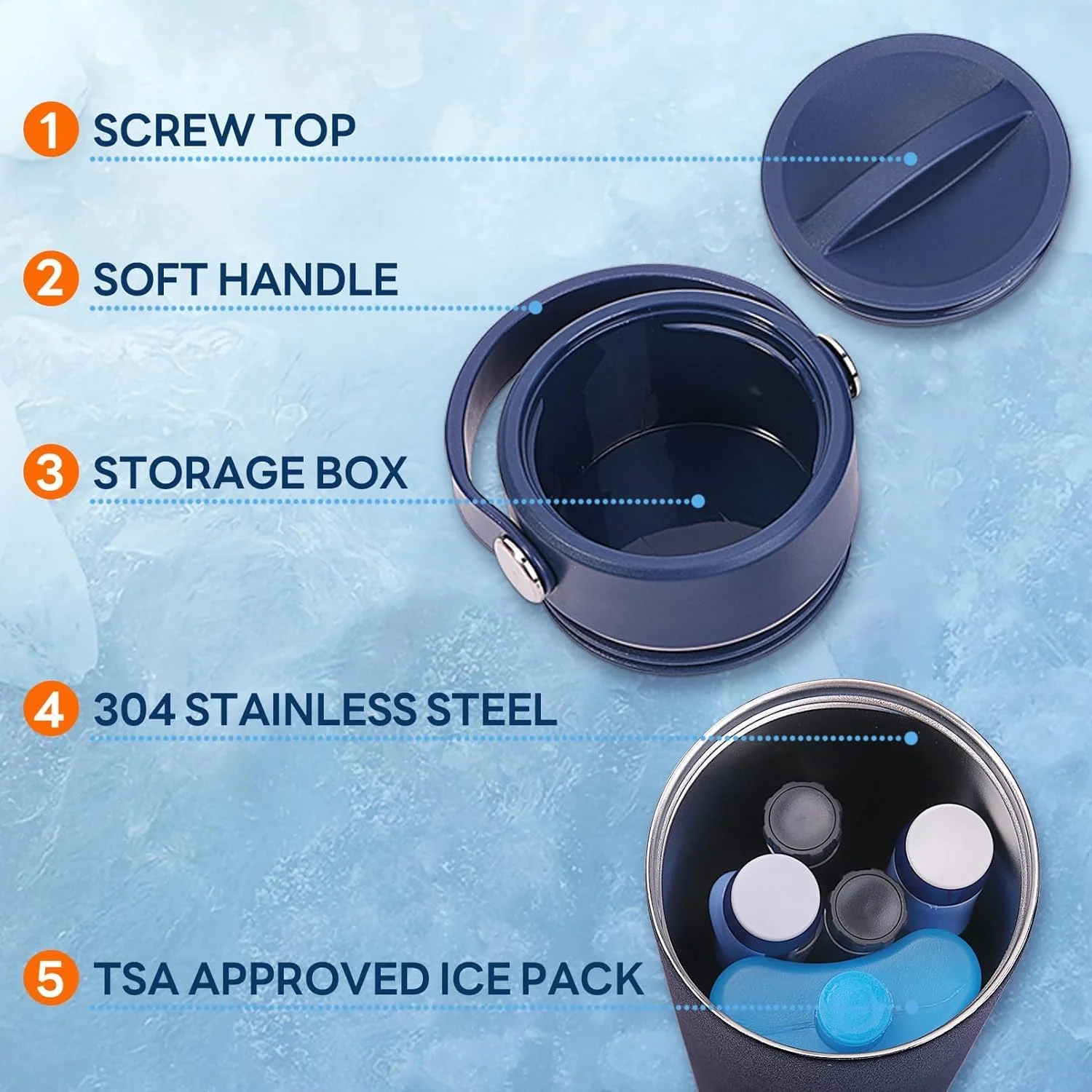 کیف حمل قلم انسولین دیابت و لوازم جانبی با بسته یخ تایید شده TSA، کیف خنک کننده قابل حمل دارو برای سازماندهی دیابت، ویال نگهداری انسولین (آبی)