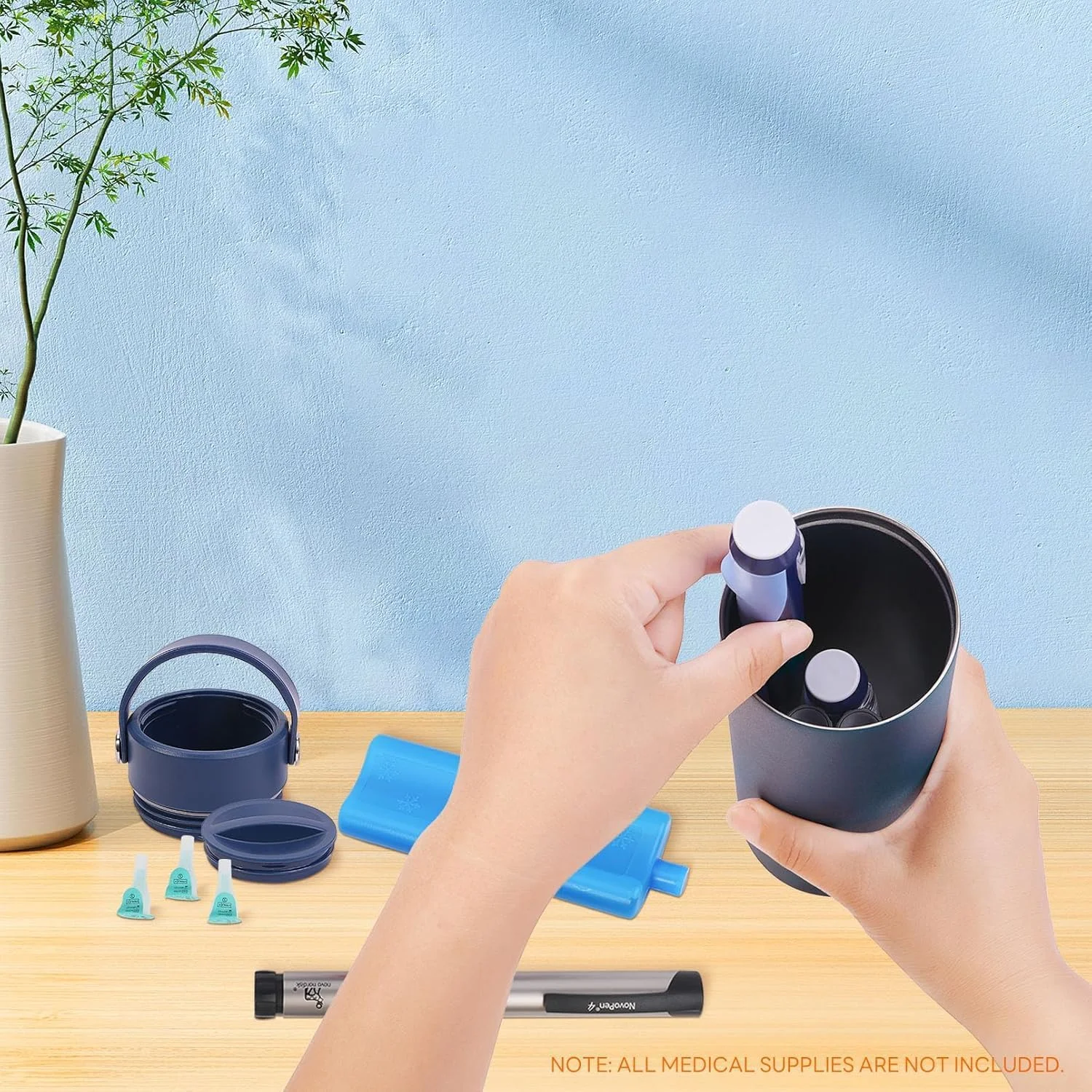 کیف حمل قلم انسولین دیابت و لوازم جانبی با بسته یخ تایید شده TSA، کیف خنک کننده قابل حمل دارو برای سازماندهی دیابت، ویال نگهداری انسولین (آبی)