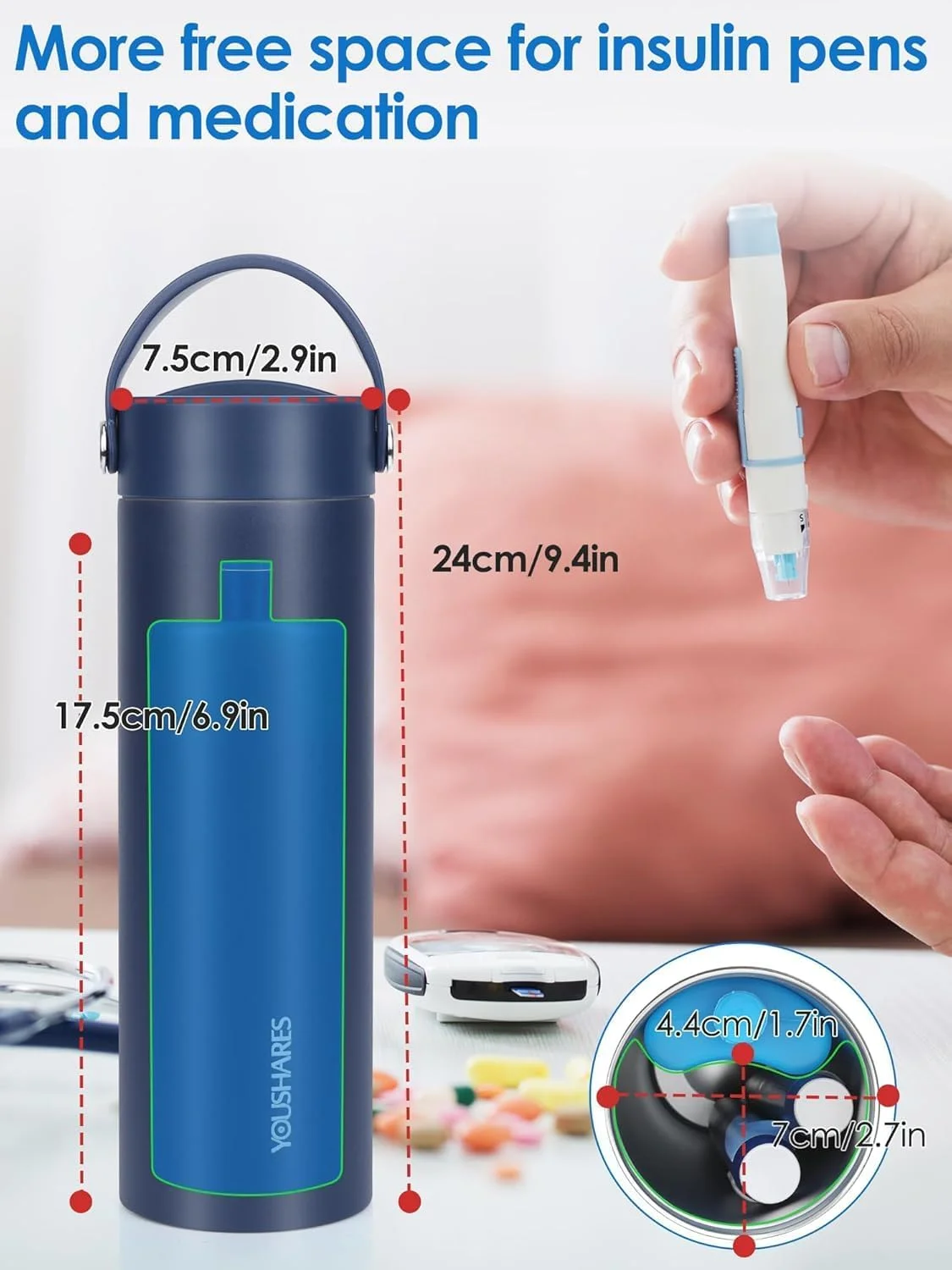 کیف حمل قلم انسولین دیابت و لوازم جانبی با بسته یخ تایید شده TSA، کیف خنک کننده قابل حمل دارو برای سازماندهی دیابت، ویال نگهداری انسولین (آبی)
