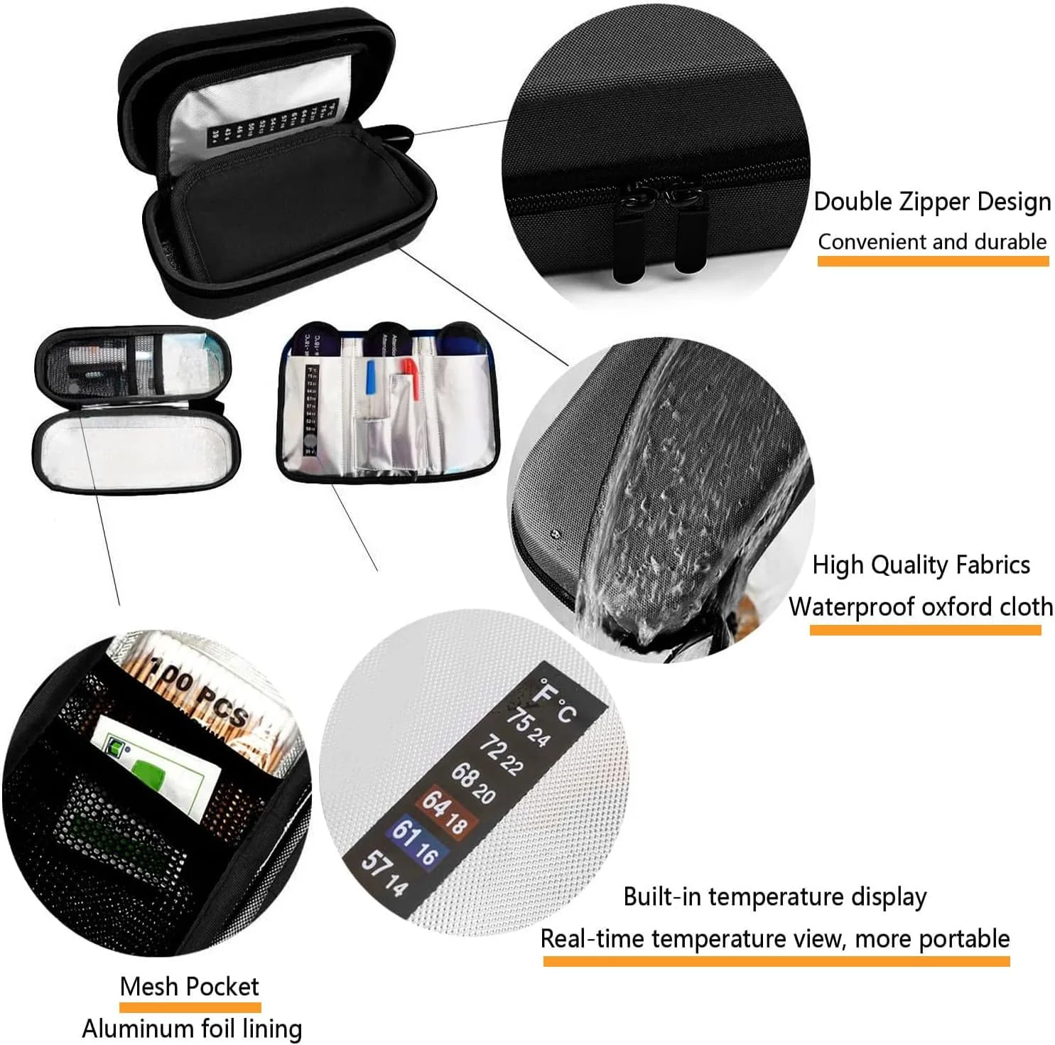 کیف خنک نگهدارنده انسولین، کیف عایق دار قابل حمل برای قلم انسولین و داروهای دیابتی به همراه 3 بسته یخ تایید شده