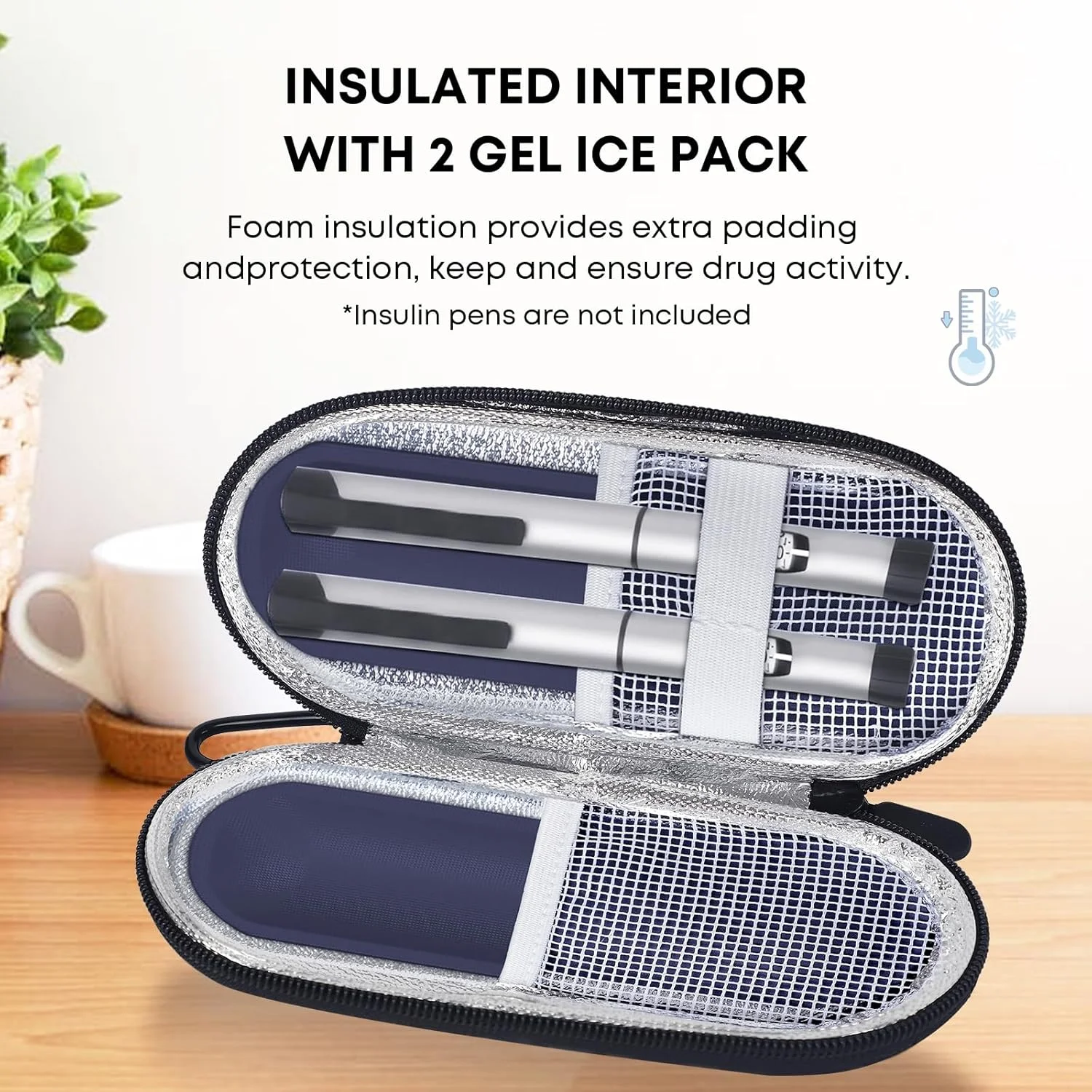 کیف خنک نگهدارنده انسولین MOSLA، مناسب برای سازماندهی داروهای دیابتی، کیف عایق خنک کننده با 2 بسته یخ برای قلم های انسولین و سایر لوازم دیابتی