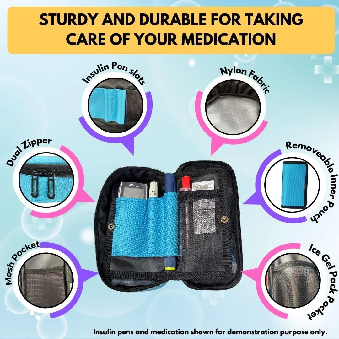 کیف خنک نگهدارنده انسولین مسافرتی برای افراد دیابتی با دو بسته ژل یخ - آبی آسمانی | بسته یخ برای انسولین | کیف خنک کننده انسولین برای مسافرت | انسولین را برای 6 تا 8 ساعت ایمن و خنک نگه دارید کیف خنک نگهدارنده انسولین مسافرتی برای افراد دیابتی با دو بسته ژل یخ - آبی آسمانی | بسته یخ برای انسولین | کیف خنک کننده انسولین برای مسافرت | انسولین را برای 6 تا 8 ساعت ایمن و خنک نگه دارید