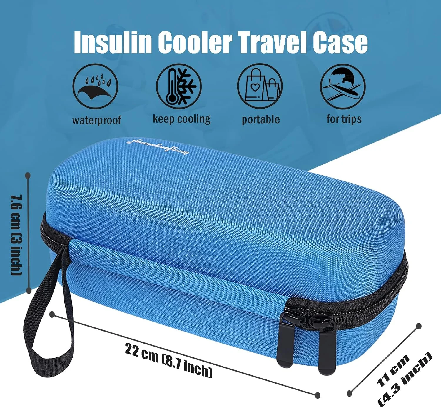 کیف خنک نگهدارنده دارو مسافرتی، به همراه 3 بسته یخ برای خنک نگه داشتن دارو (آبی)