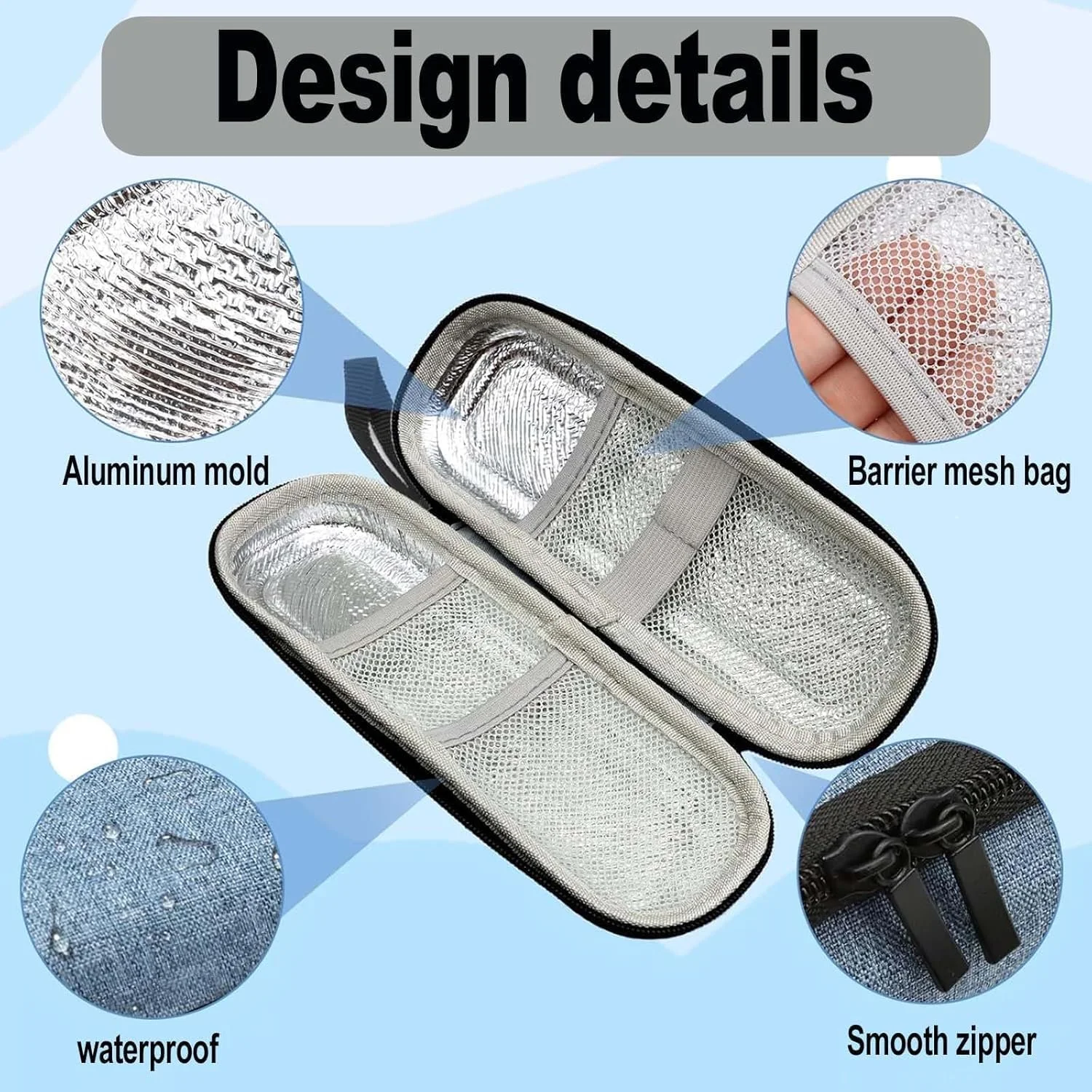 کیف خنک نگهدارنده دارو، کیف قابل حمل دارو با 2 بسته یخ، سازمان دهنده عایق بندی شده با جیب های توری برای داروی دیابتی، برای استفاده روزانه و سفر