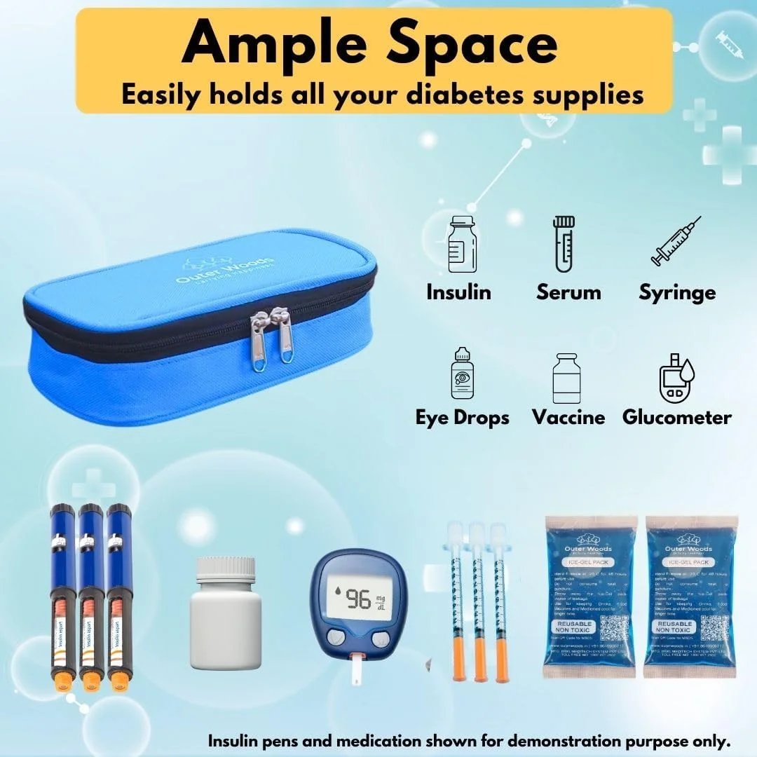کیف خنک نگهدارنده انسولین مسافرتی برای افراد دیابتی با دو بسته ژل یخ - آبی آسمانی | بسته یخ برای انسولین | کیف خنک کننده انسولین برای مسافرت | انسولین را به مدت 6 تا 8 ساعت ایمن و خنک نگه دارید