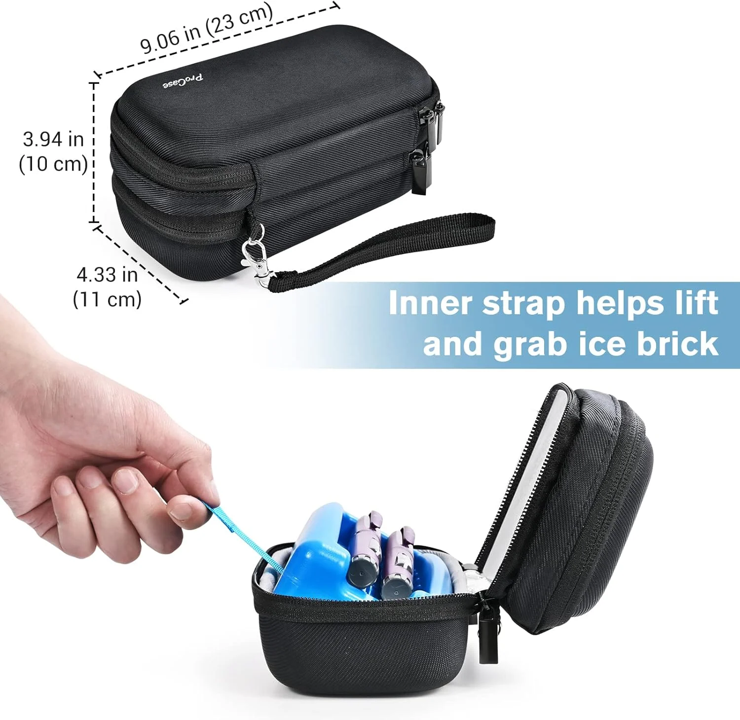 کیف خنک نگهدارنده انسولین ProCase به همراه 2 کیسه یخ، سازمان دهنده جمع و جور داروی دیابت برای قلم تزریق انسولین و کیت سوزن تست - مشکی