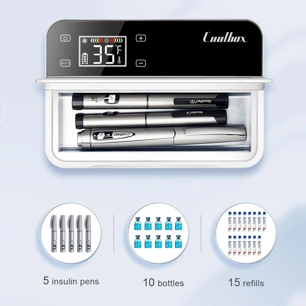 جعبه خنک کننده انسولین، صفحه نمایش LED دما فارنهایت با کنترل لمسی، کیف خنک کننده انسولین مورد تایید TSA، جعبه نگهداری دارو با قابلیت خنک سازی (فارنهایت کوچک) جعبه خنک کننده انسولین، صفحه نمایش LED دما فارنهایت با کنترل لمسی، کیف خنک کننده انسولین مورد تایید TSA، جعبه نگهداری دارو با قابلیت خنک سازی (فارنهایت کوچک)