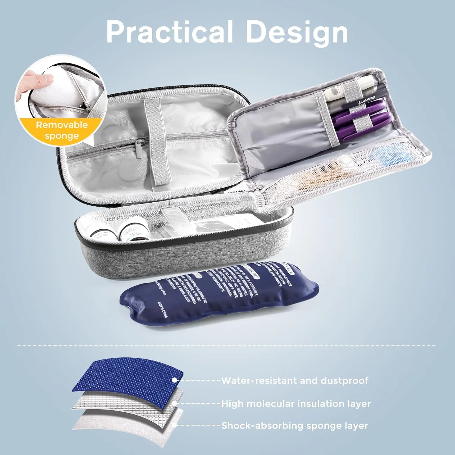 کیف خنک نگهدارنده انسولین ProCase با نمایشگر دماسنج، کیف سازمان دهنده دارویی دیابتی یخچال دار با 2 بسته یخ قابل استفاده مجدد، برای زندگی روزمره و مسافرت - خاکستری کیف خنک نگهدارنده انسولین ProCase با نمایشگر دماسنج، کیف سازمان دهنده دارویی دیابتی یخچال دار با 2 بسته یخ قابل استفاده مجدد، برای زندگی روزمره و مسافرت - خاکستری