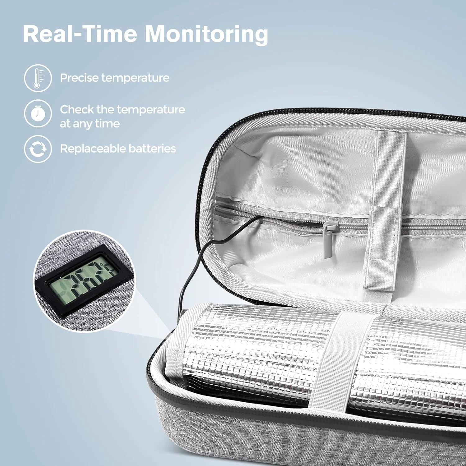 کیف خنک نگهدارنده انسولین ProCase با نمایشگر دماسنج، کیف سازمان دهنده دارویی دیابتی یخچال دار با 2 بسته یخ قابل استفاده مجدد، برای زندگی روزمره و مسافرت - خاکستری کیف خنک نگهدارنده انسولین ProCase با نمایشگر دماسنج، کیف سازمان دهنده دارویی دیابتی یخچال دار با 2 بسته یخ قابل استفاده مجدد، برای زندگی روزمره و مسافرت - خاکستری