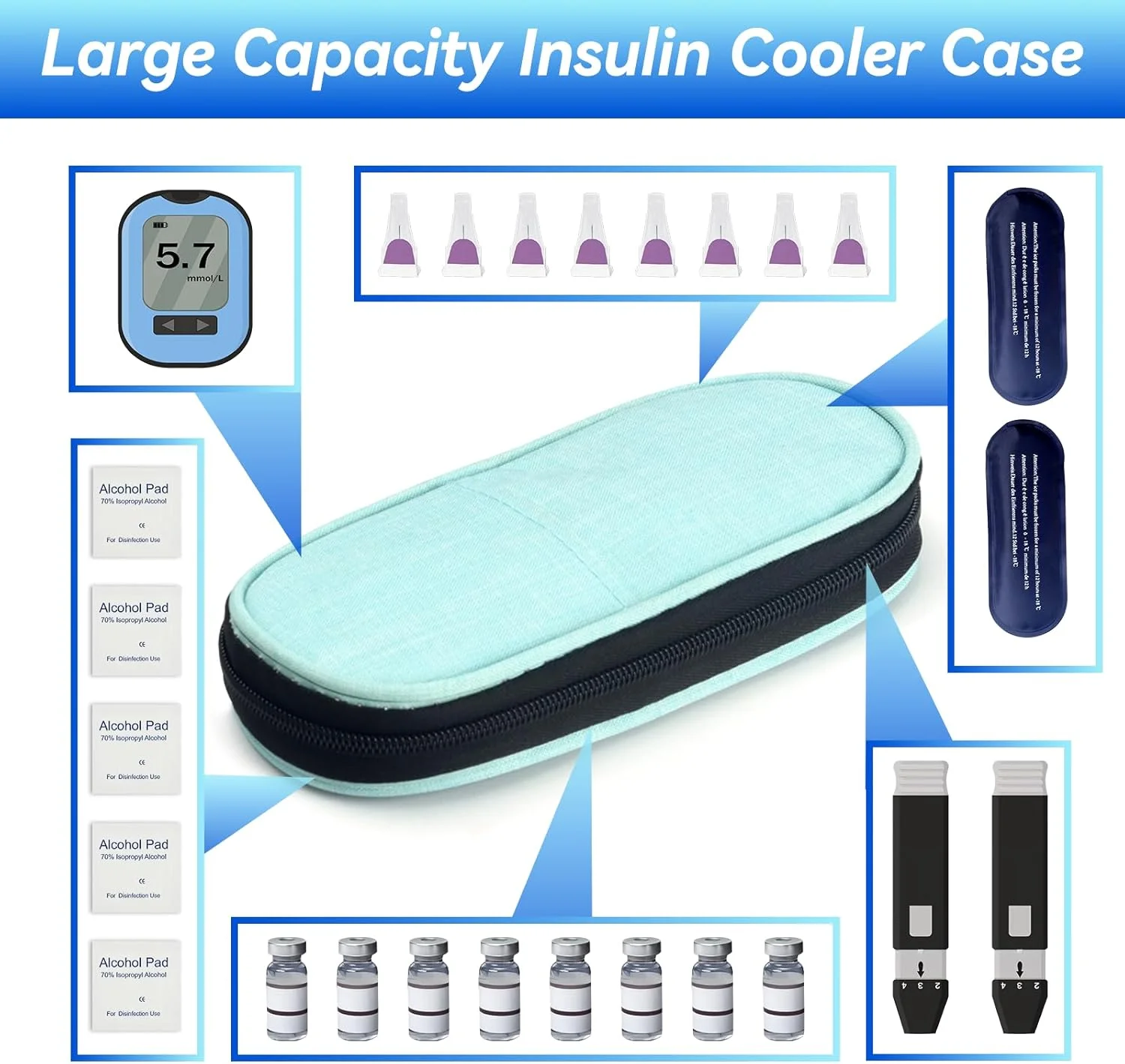 کیف خنک نگهدارنده انسولین Roargy، کیف قابل حمل و سازمان دهنده خنک کننده دارویی دیابتی با 2 بسته یخ برای مسافرت و زندگی روزمره (سبز) کیف خنک نگهدارنده انسولین Roargy، کیف قابل حمل و سازمان دهنده خنک کننده دارویی دیابتی با 2 بسته یخ برای مسافرت و زندگی روزمره (سبز)