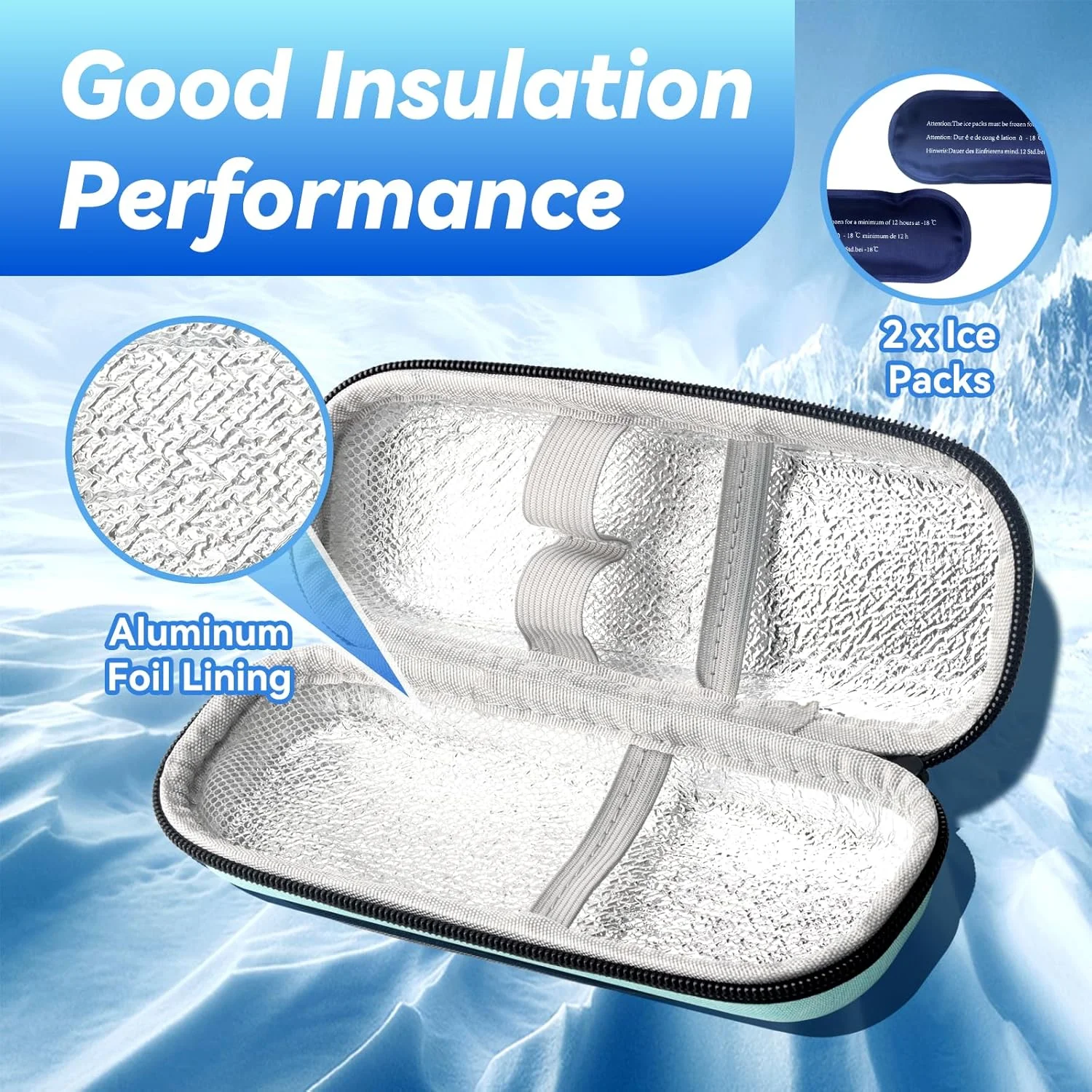 کیف خنک نگهدارنده انسولین مسافرتی با 2 بسته یخ، کیف قابل حمل برای نگهداری دارو و لوازم دیابتی (سبز)