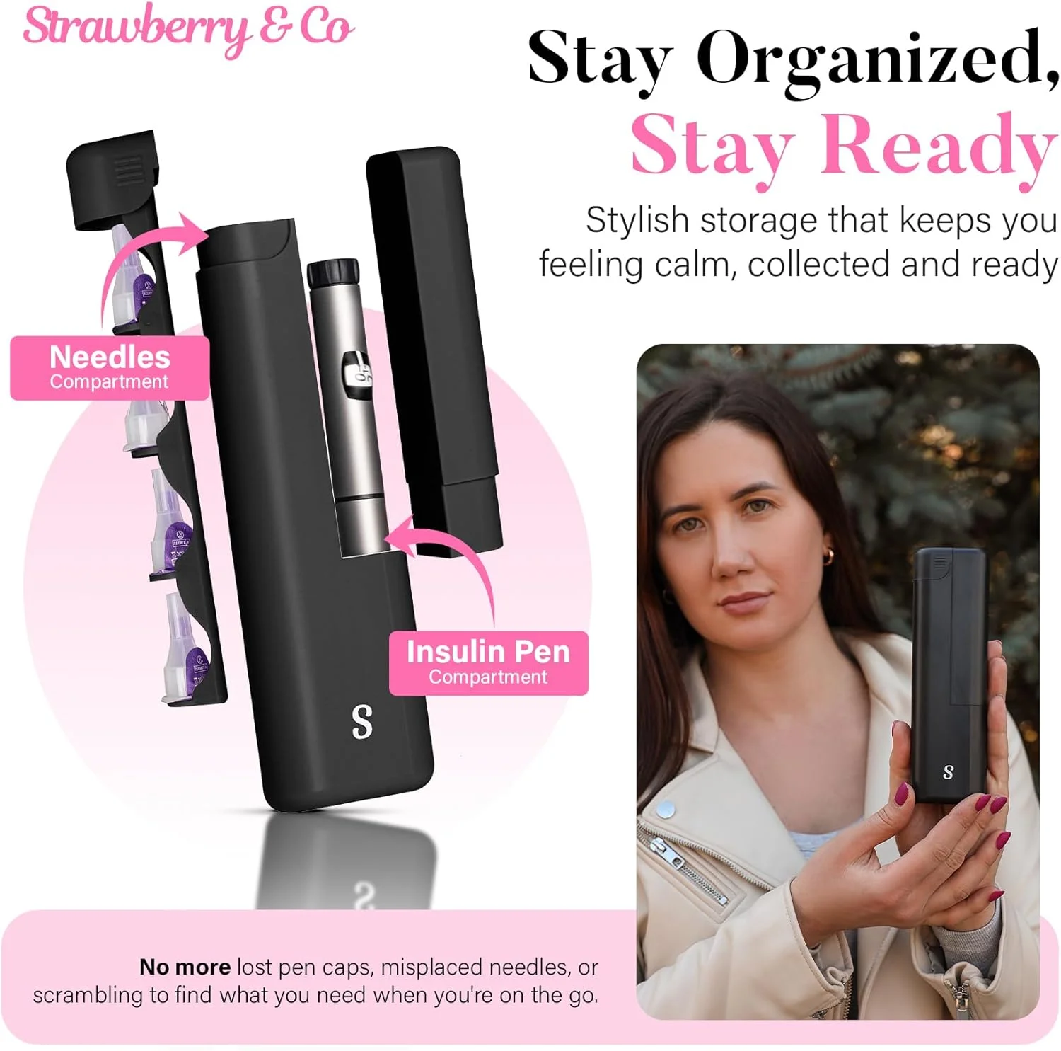 کیف حمل روزانه انسولین STRAWBERRY & CO DailyEase با محفظه داخلی برای نگهداری سوزن - سازمان دهنده لوازم دیابتی مورد تایید TSA برای Ozempic، قلم های انسولین و نگهداری سوزن - مشکی کیف حمل روزانه انسولین STRAWBERRY & CO DailyEase با محفظه داخلی برای نگهداری سوزن - سازمان دهنده لوازم دیابتی مورد تایید TSA برای Ozempic، قلم های انسولین و نگهداری سوزن - مشکی