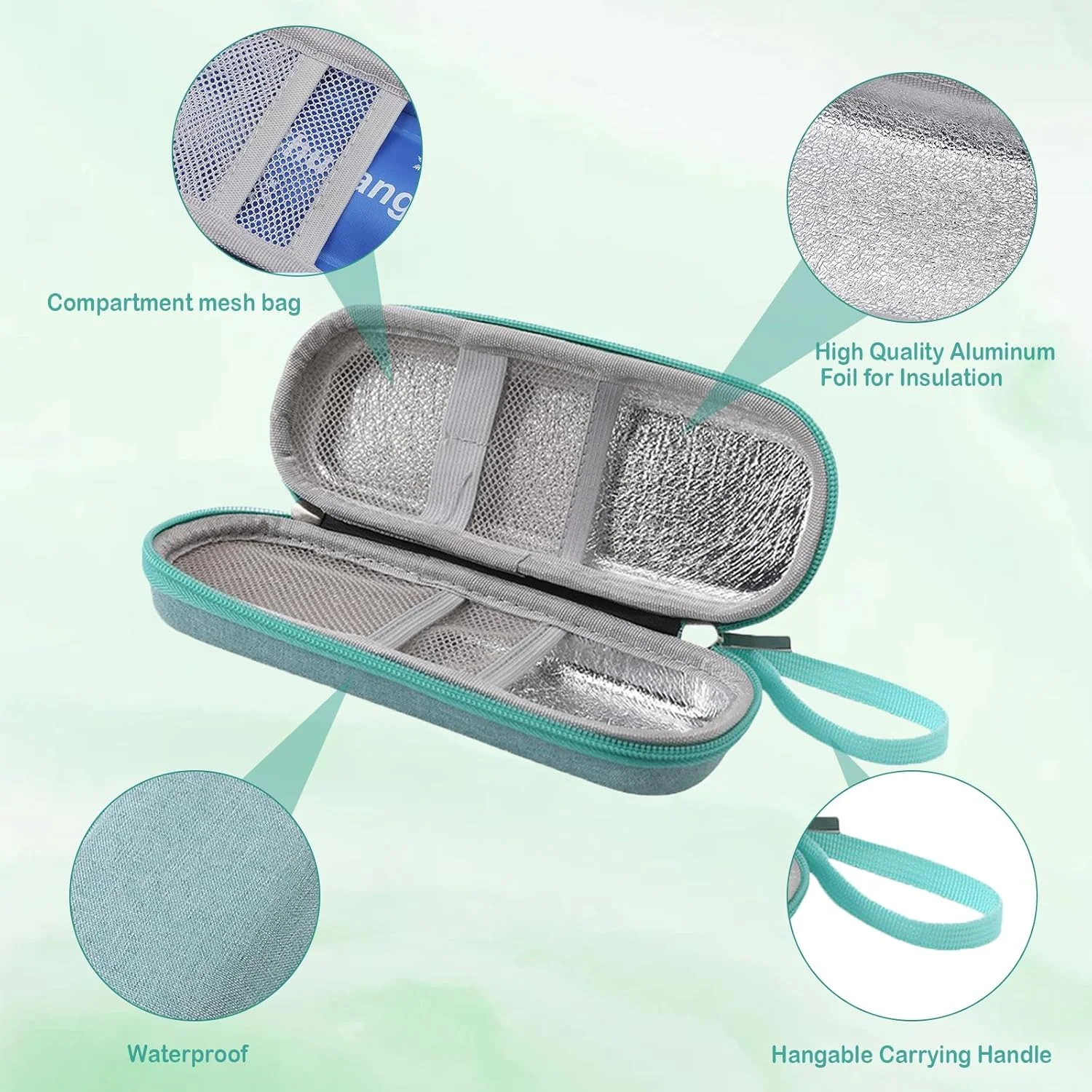 کیف خنک نگهدارنده قلم انسولین به همراه دو بسته یخ قابل استفاده مجدد - کیف عایق قابل حمل برای قلم های انسولین، سوزن ها و لوازم دیابتی برای مسافرت های روزانه (سبز نعنایی) کیف خنک نگهدارنده قلم انسولین به همراه دو بسته یخ قابل استفاده مجدد - کیف عایق قابل حمل برای قلم های انسولین، سوزن ها و لوازم دیابتی برای مسافرت های روزانه (سبز نعنایی)