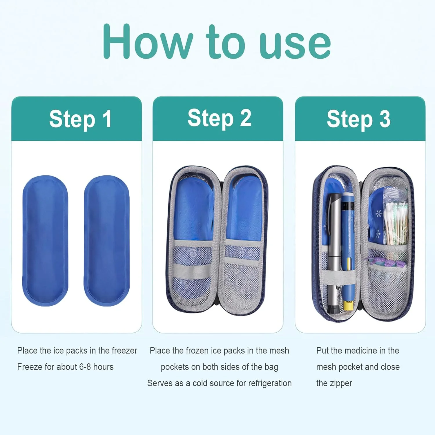 کیف خنک نگهدارنده قلم انسولین به همراه دو بسته یخ قابل استفاده مجدد - کیف عایق قابل حمل برای قلم های انسولین، سوزن ها و لوازم دیابتی برای مسافرت های روزانه (سبز نعنایی) کیف خنک نگهدارنده قلم انسولین به همراه دو بسته یخ قابل استفاده مجدد - کیف عایق قابل حمل برای قلم های انسولین، سوزن ها و لوازم دیابتی برای مسافرت های روزانه (سبز نعنایی)
