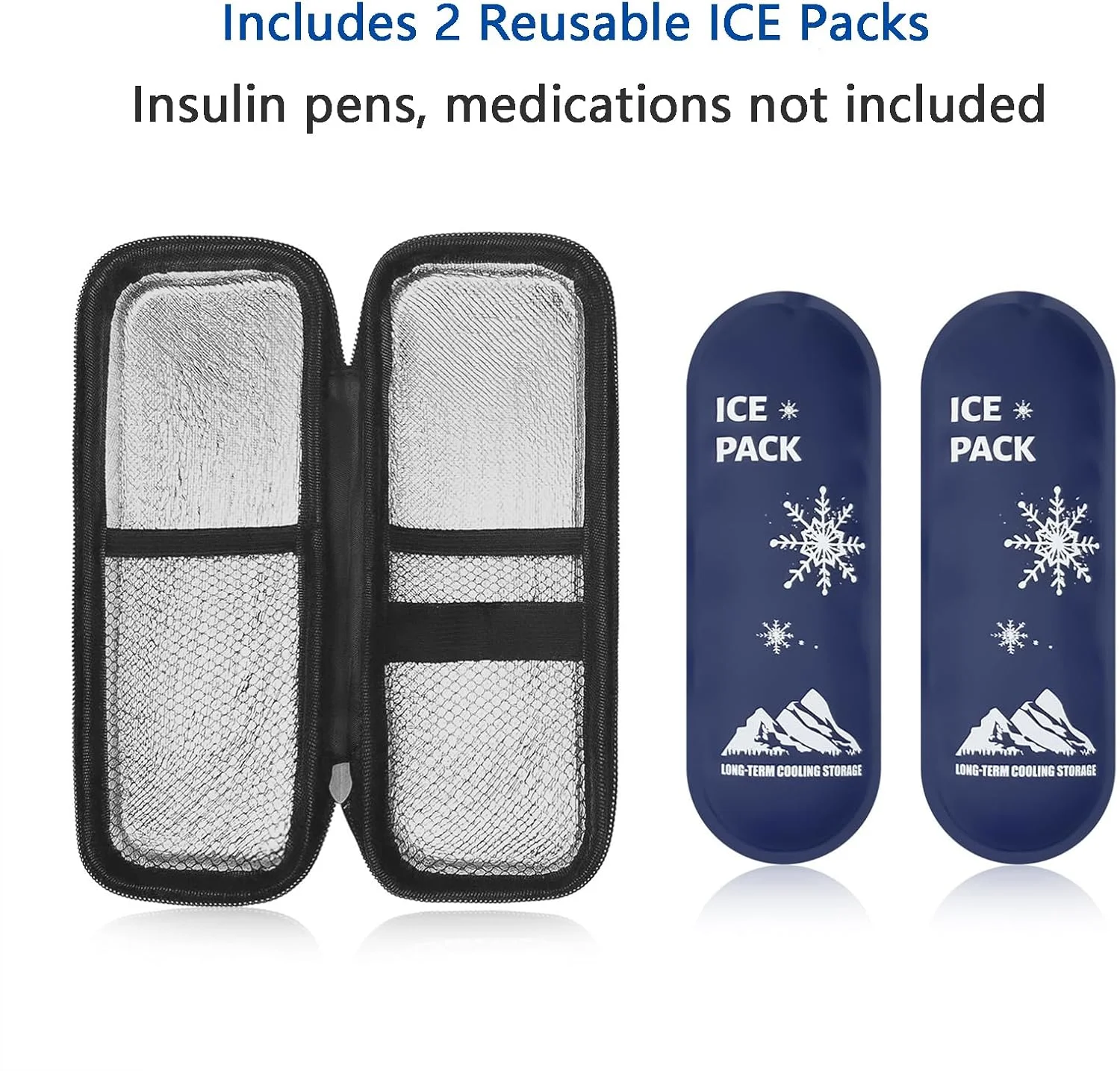 کیف خنک نگهدارنده قلم انسولین SOOFAM به همراه 2 بسته یخ قابل استفاده مجدد، کیف عایق دارویی دیابتی برای قلم های انسولین و سایر لوازم دیابتی، جمع و جور برای زندگی روزمره و سفر (مشکی)