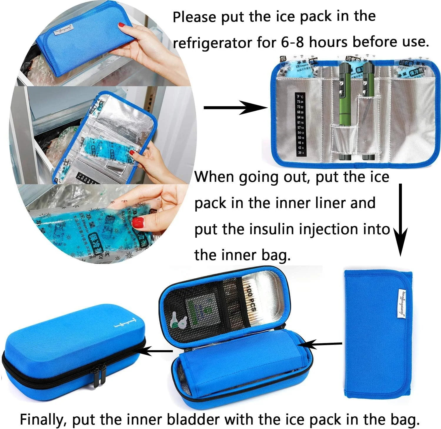 کیف خنک نگهدارنده قابل حمل انسولین، با نمایشگر دما، بدنه سخت EVA ضد آب، لوازم پزشکی، کیف خنک کننده عایق دارویی مناسب برای افراد دیابتی به همراه 3 بسته یخ (آبی) کیف خنک نگهدارنده قابل حمل انسولین، با نمایشگر دما، بدنه سخت EVA ضد آب، لوازم پزشکی، کیف خنک کننده عایق دارویی مناسب برای افراد دیابتی به همراه 3 بسته یخ (آبی)