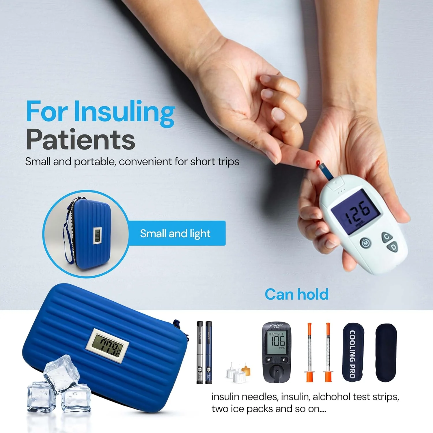 کیف خنک نگهدارنده دارو مسافرتی با نمایشگر دما، کیف خنک کننده قلم دارو، کیف دیابت برای لوازم با 2 بسته یخ (آبی) کیف خنک نگهدارنده دارو مسافرتی با نمایشگر دما، کیف خنک کننده قلم دارو، کیف دیابت برای لوازم با 2 بسته یخ (آبی)