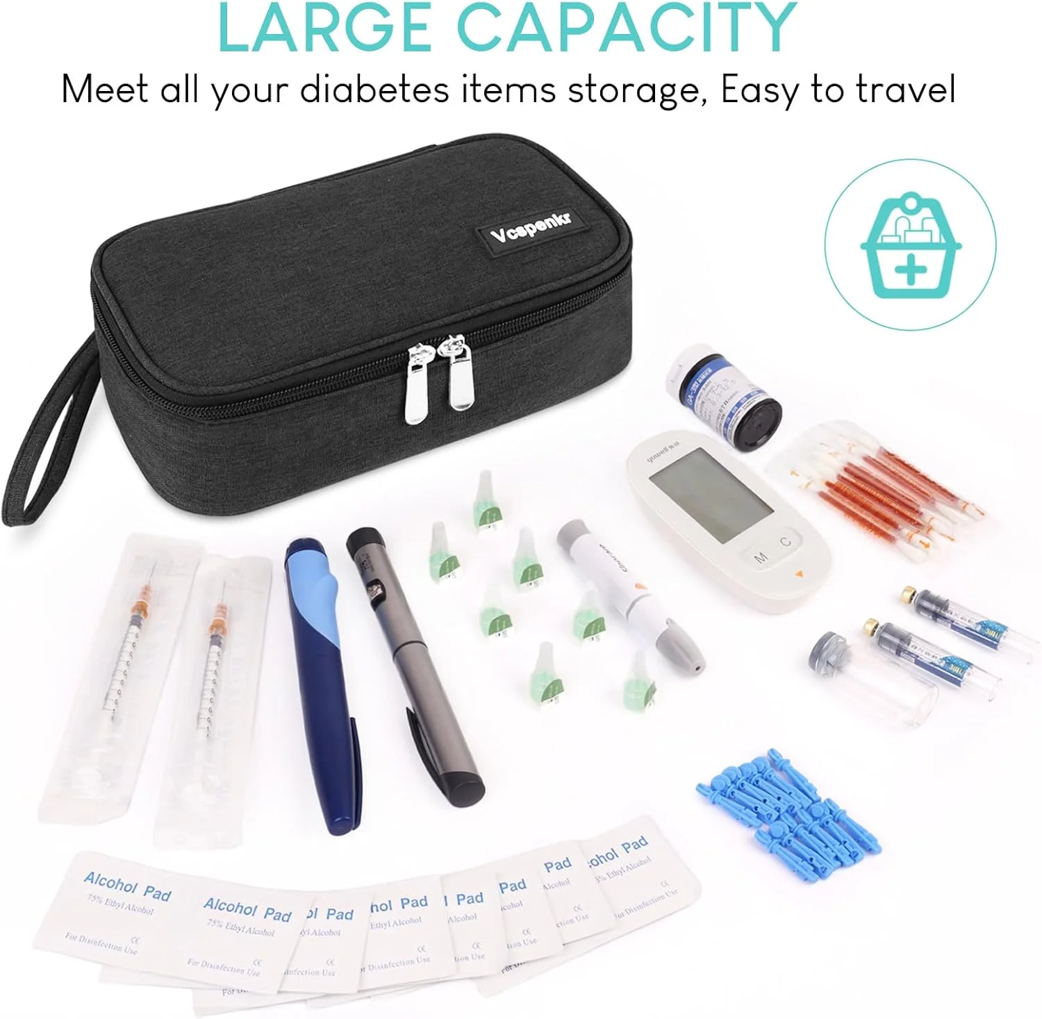 کیف خنک نگهدارنده انسولین، کیف حمل داروی دیابتی با 2 بسته یخ 200 گرمی، کیف خنک کننده دارویی عایق با ظرفیت بزرگ برای قلم های انسولین و دیابت (مشکی) کیف خنک نگهدارنده انسولین، کیف حمل داروی دیابتی با 2 بسته یخ 200 گرمی، کیف خنک کننده دارویی عایق با ظرفیت بزرگ برای قلم های انسولین و دیابت (مشکی)