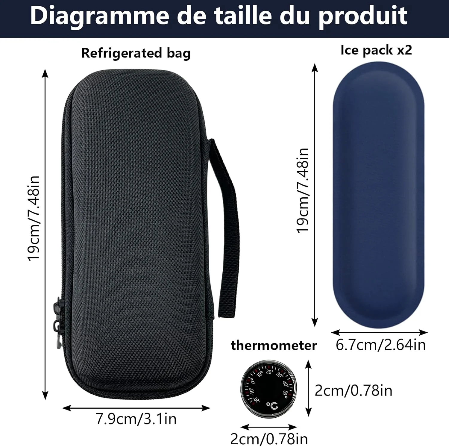 جعبه خنک نگهدارنده دارو مسافرتی، کیف خنک نگهدارنده دارو با 2 بسته یخ و دماسنج، کیف مسافرتی خنک کننده انسولین، جعبه خنک نگهدارنده با حمل آسان (مشکی)